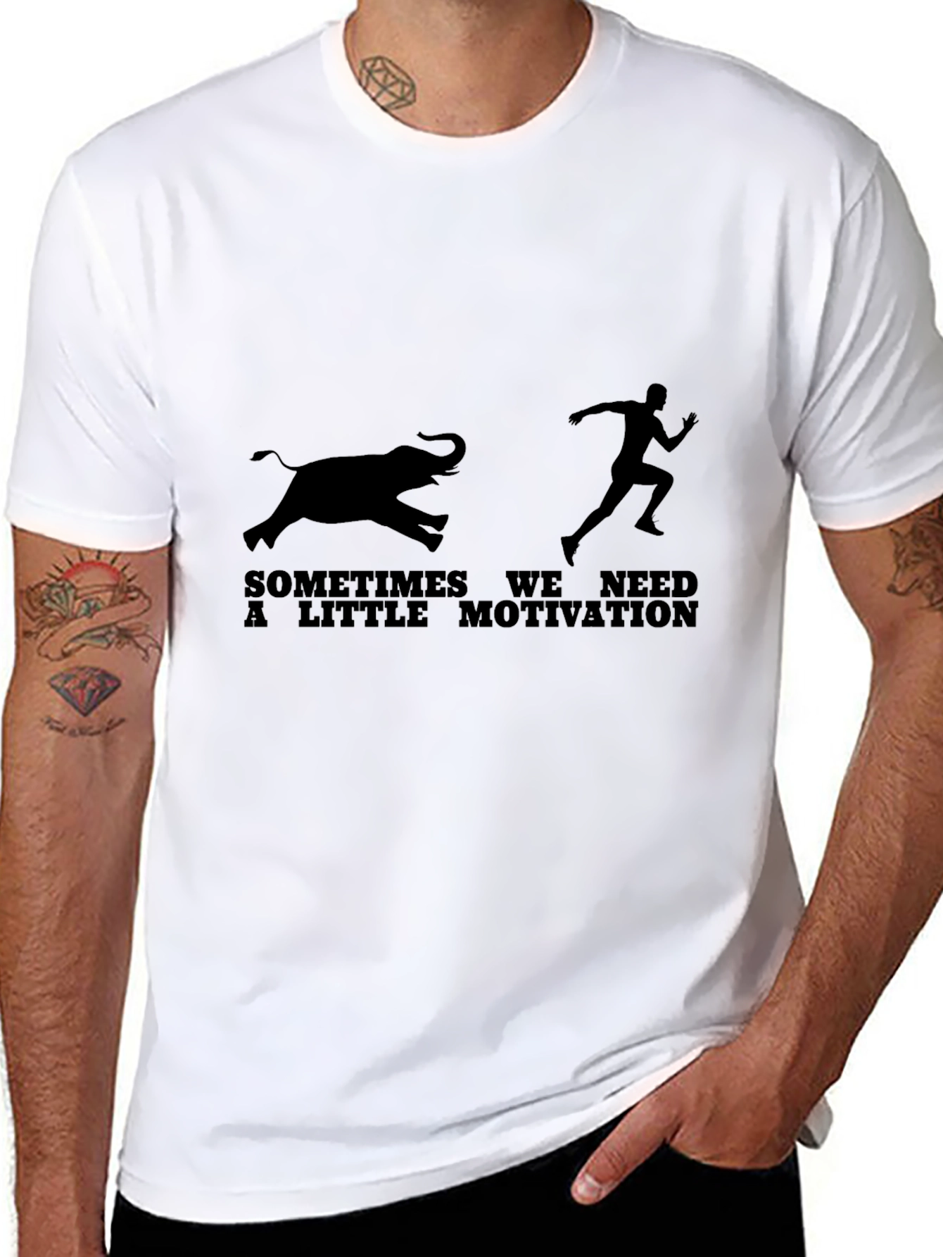 Black Motivation T-Shirt: Running from Elephant Tee view 8