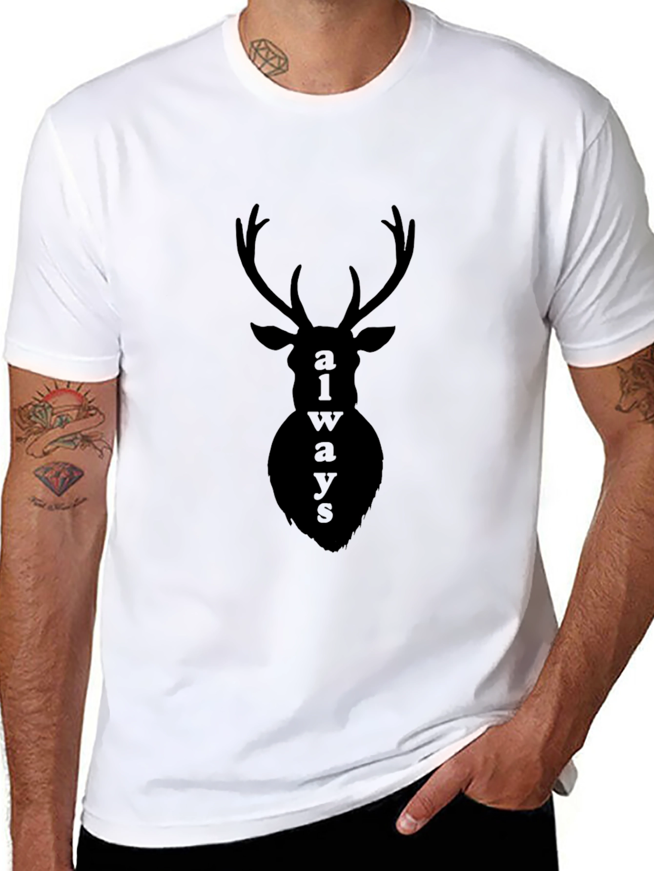 Black Always Deer Graphic Print Black T-Shirt view 8