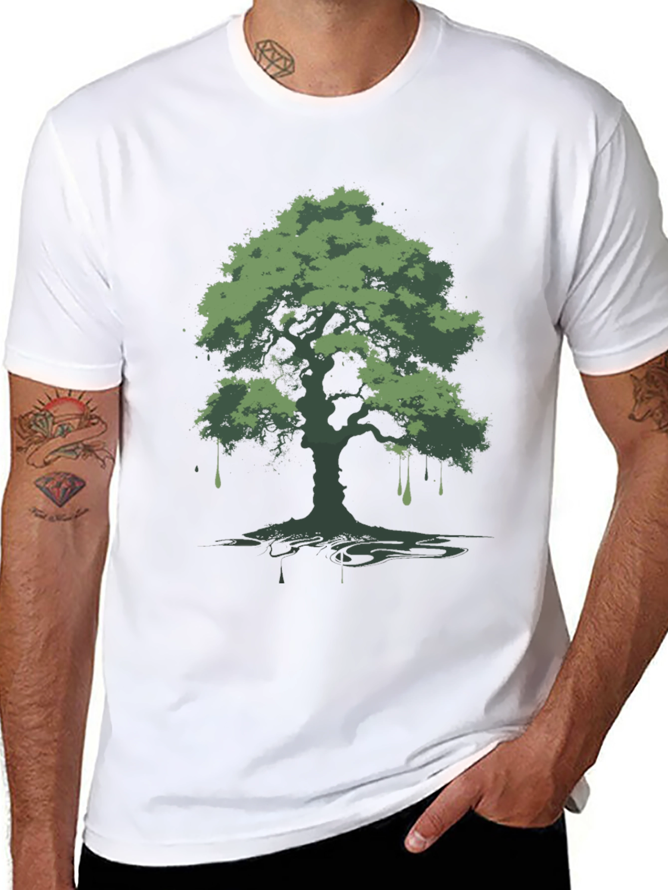 Black Green Tree Graphic Black T-Shirt view 8