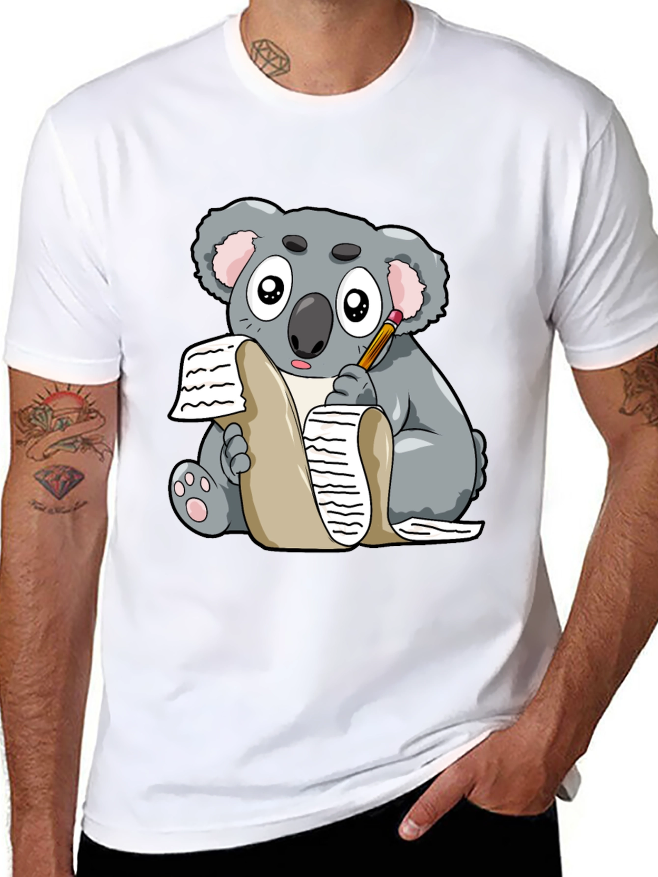 Black Koala Writer Graphic T-Shirt - Unisex Tee view 8