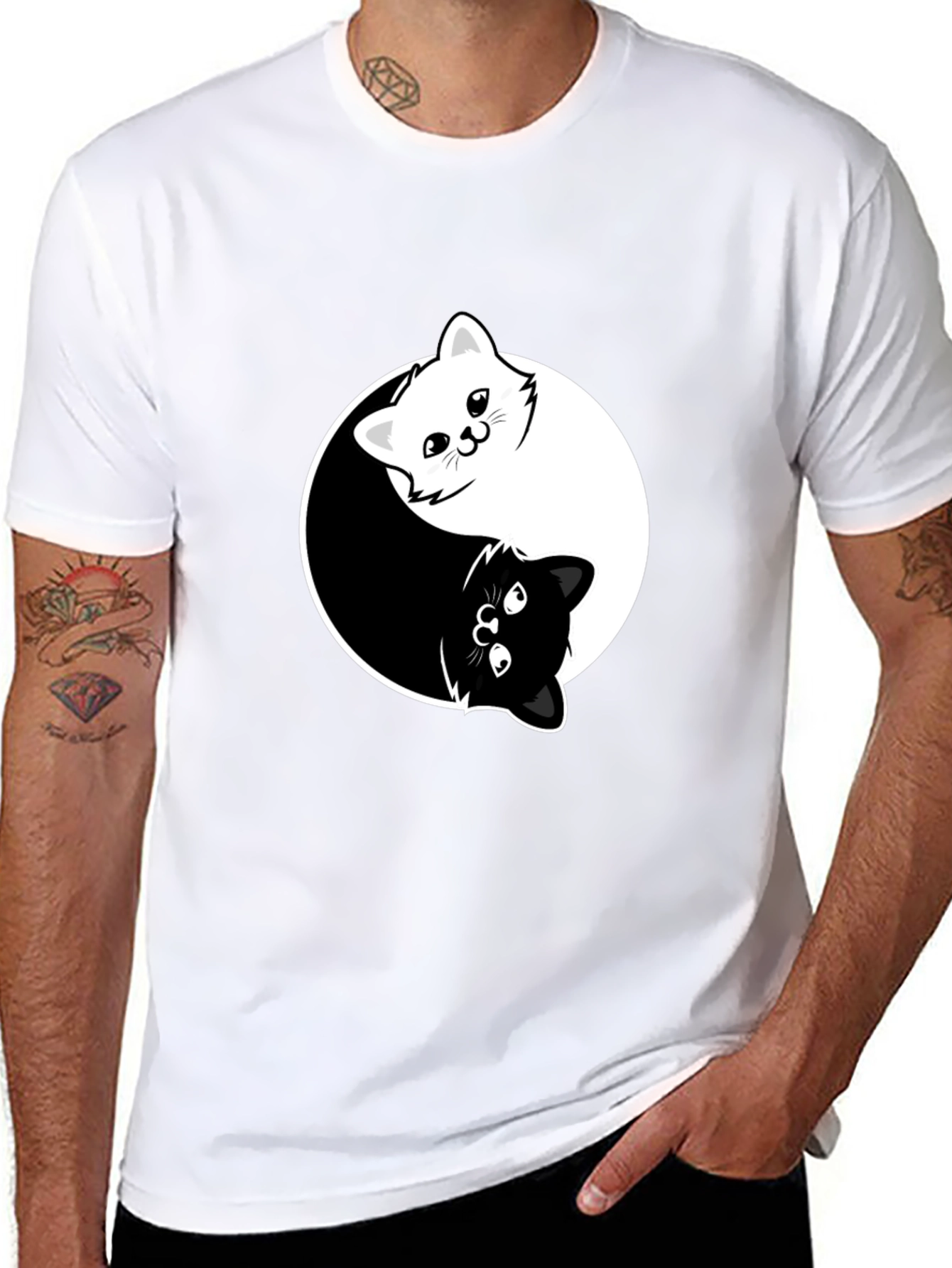 Black Yin Yang Cats Graphic Tee - Black Cotton Blend T-Shirt view 8
