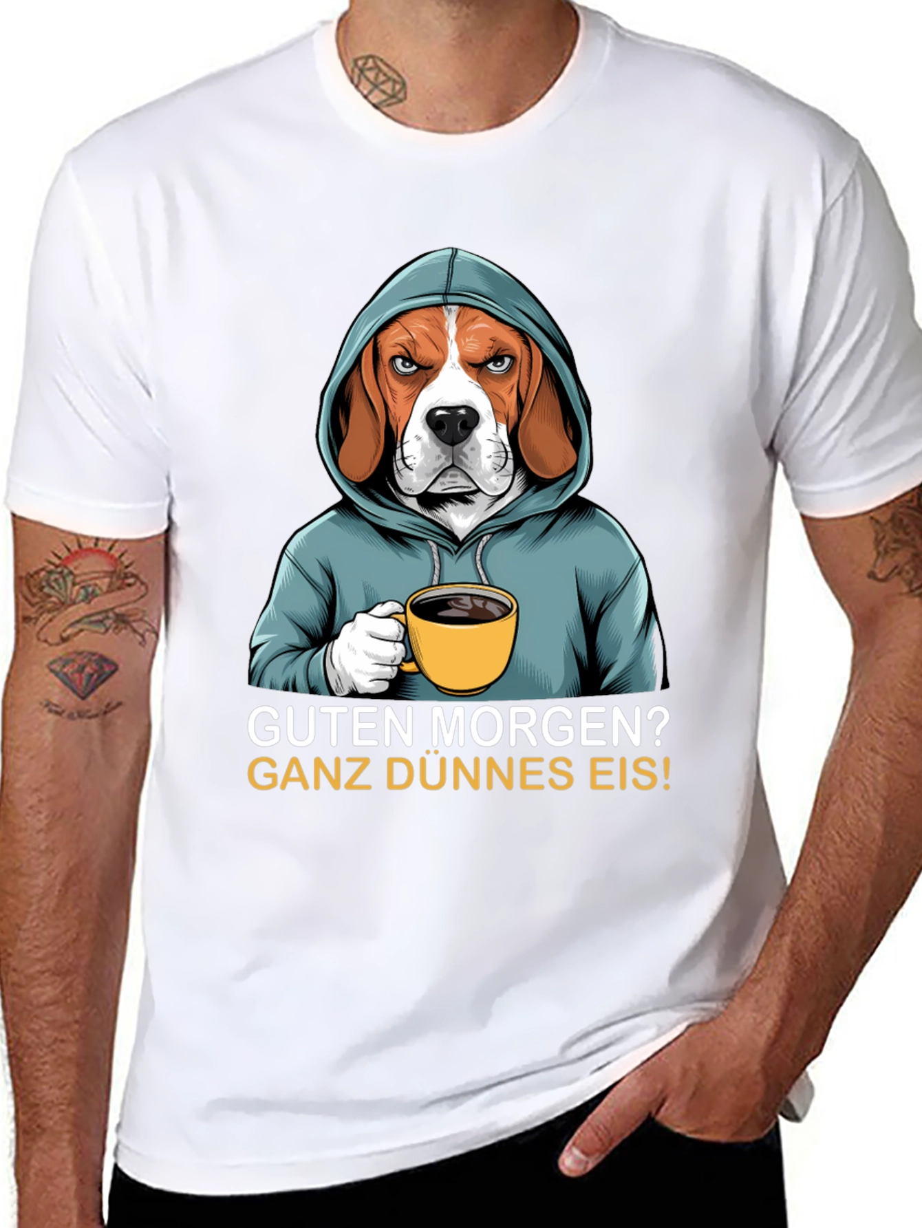 Black Grumpy Beagle T-Shirt - Guten Morgen view 8