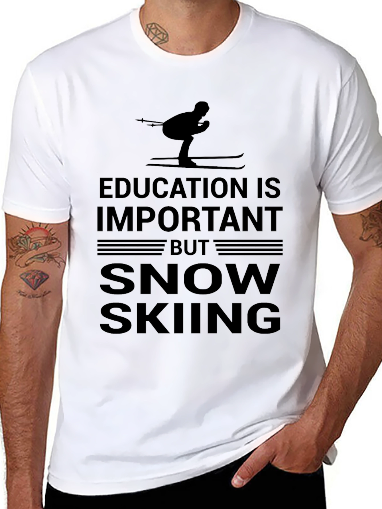 Black Snow Skiing T-Shirt: Education is Important view 8