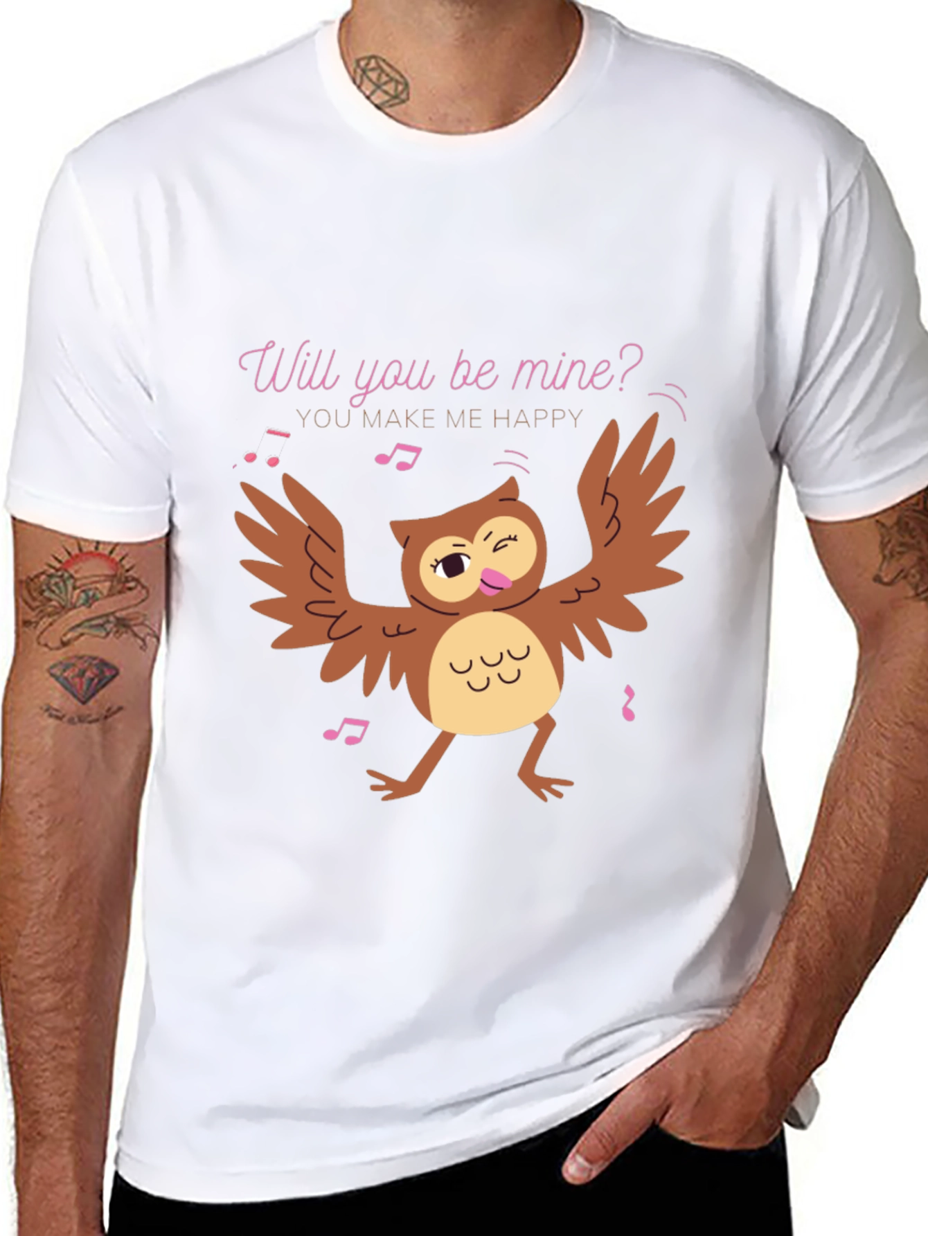 Black Whimsical Owl Valentine's Day T-Shirt view 8