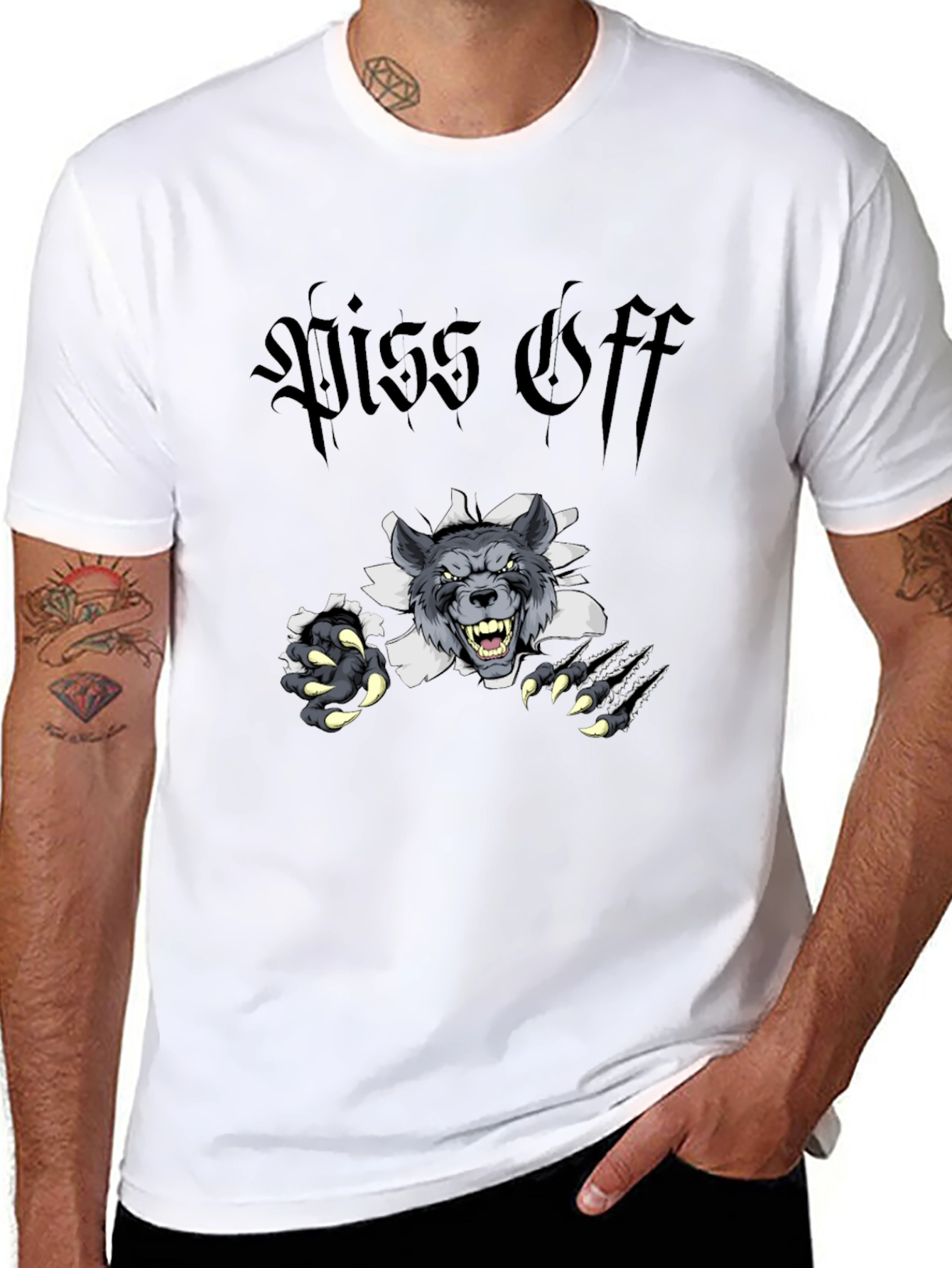 Black Piss Off Wolf Graphic Tee - Black Cotton T-Shirt view 8