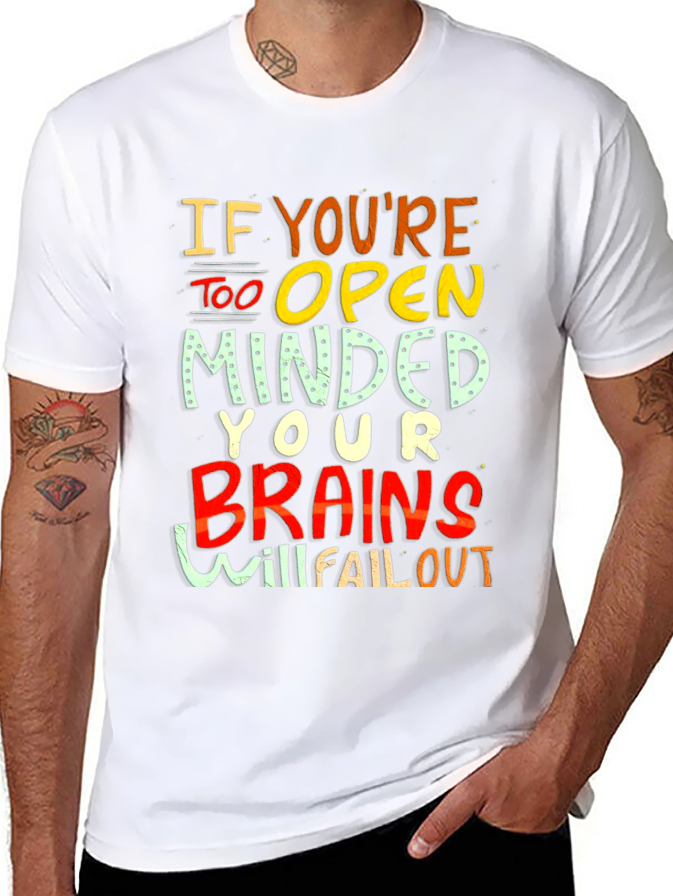 Black Open Minded Graphic Tee - Brains Will Fall Out Funny T-Shirt view 8