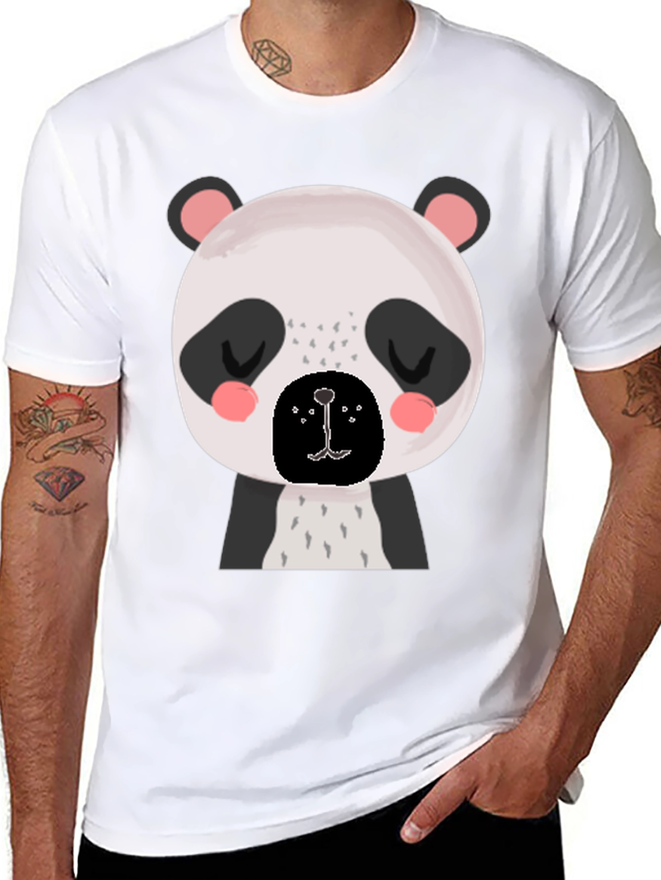 Black Cute Panda Bear Graphic Black T-Shirt view 8