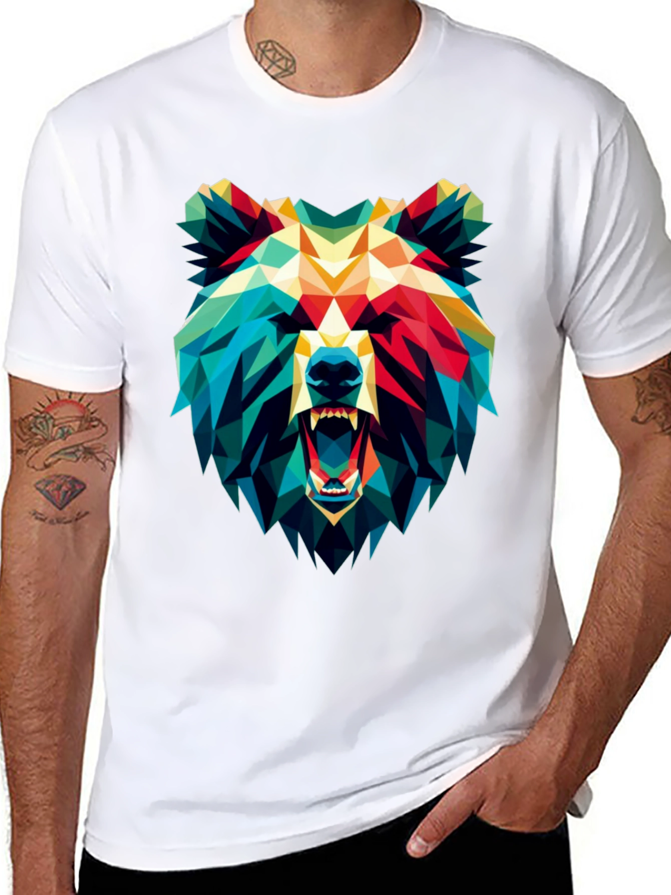 Black Geometric Bear Graphic Black T-Shirt view 8