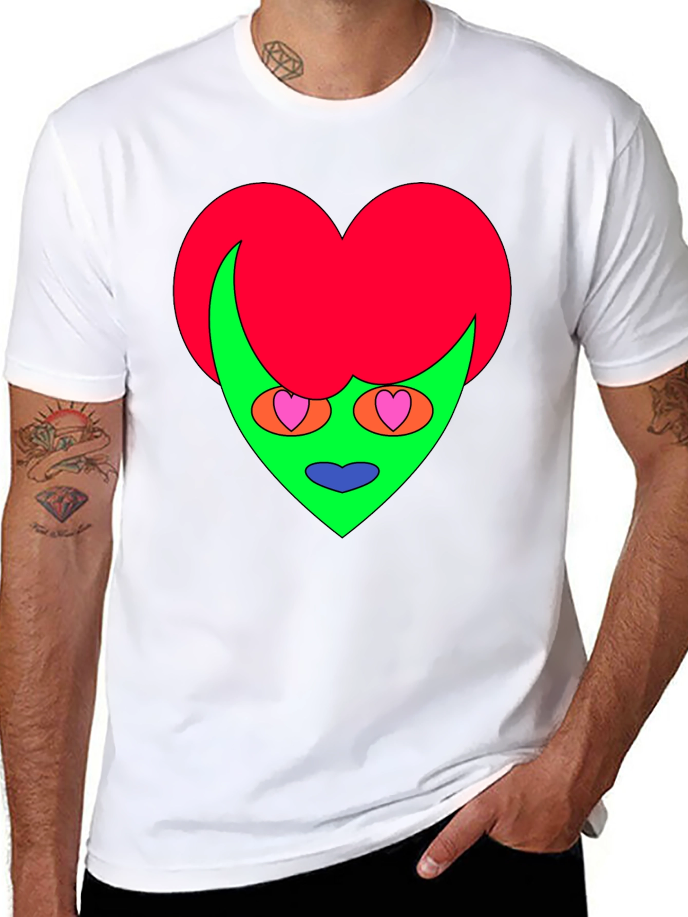 Black Funky Heart Alien Graphic Tee - Black view 8