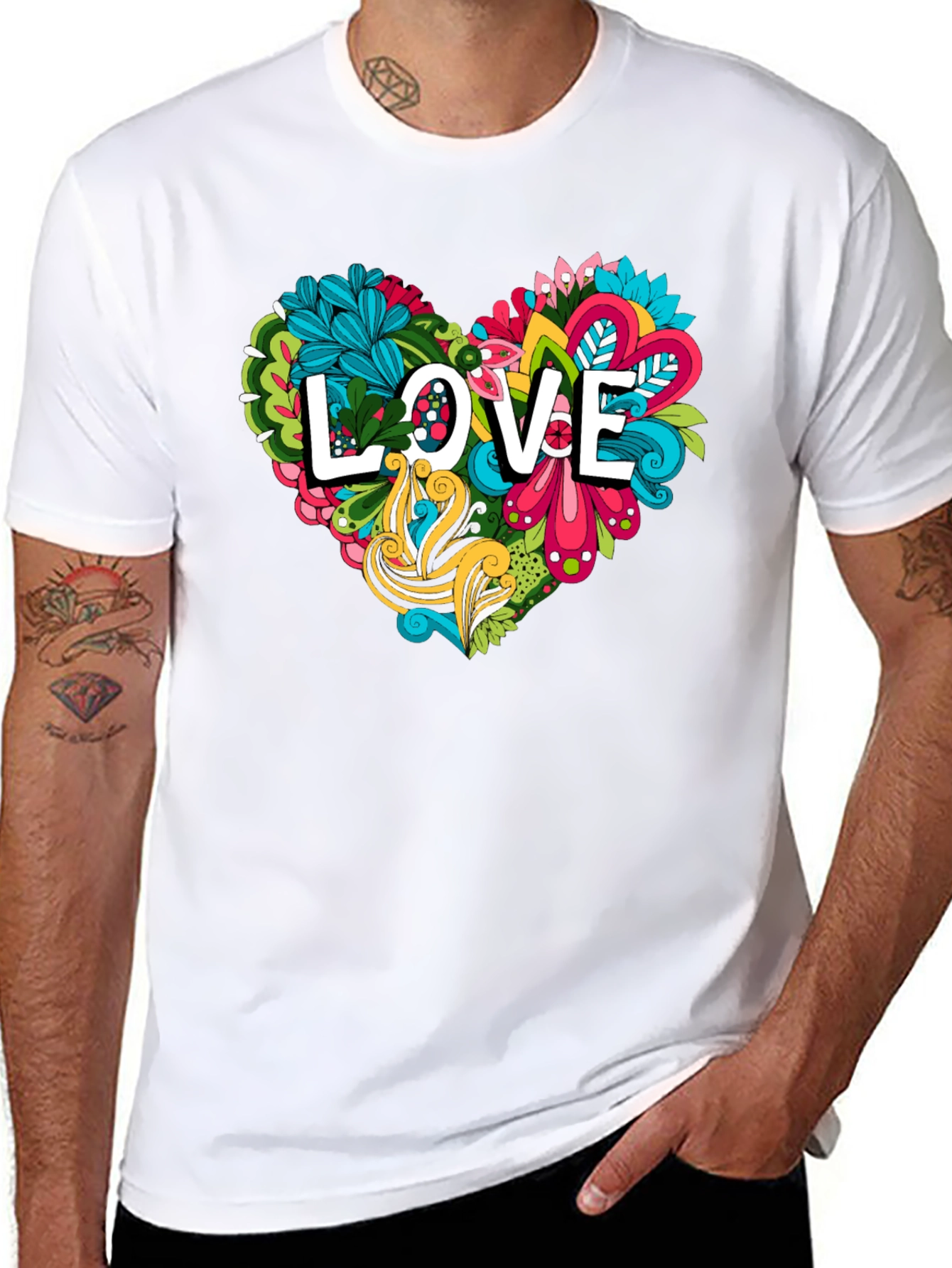Black Love Heart Graphic Tee - Black Cotton Shirt view 8