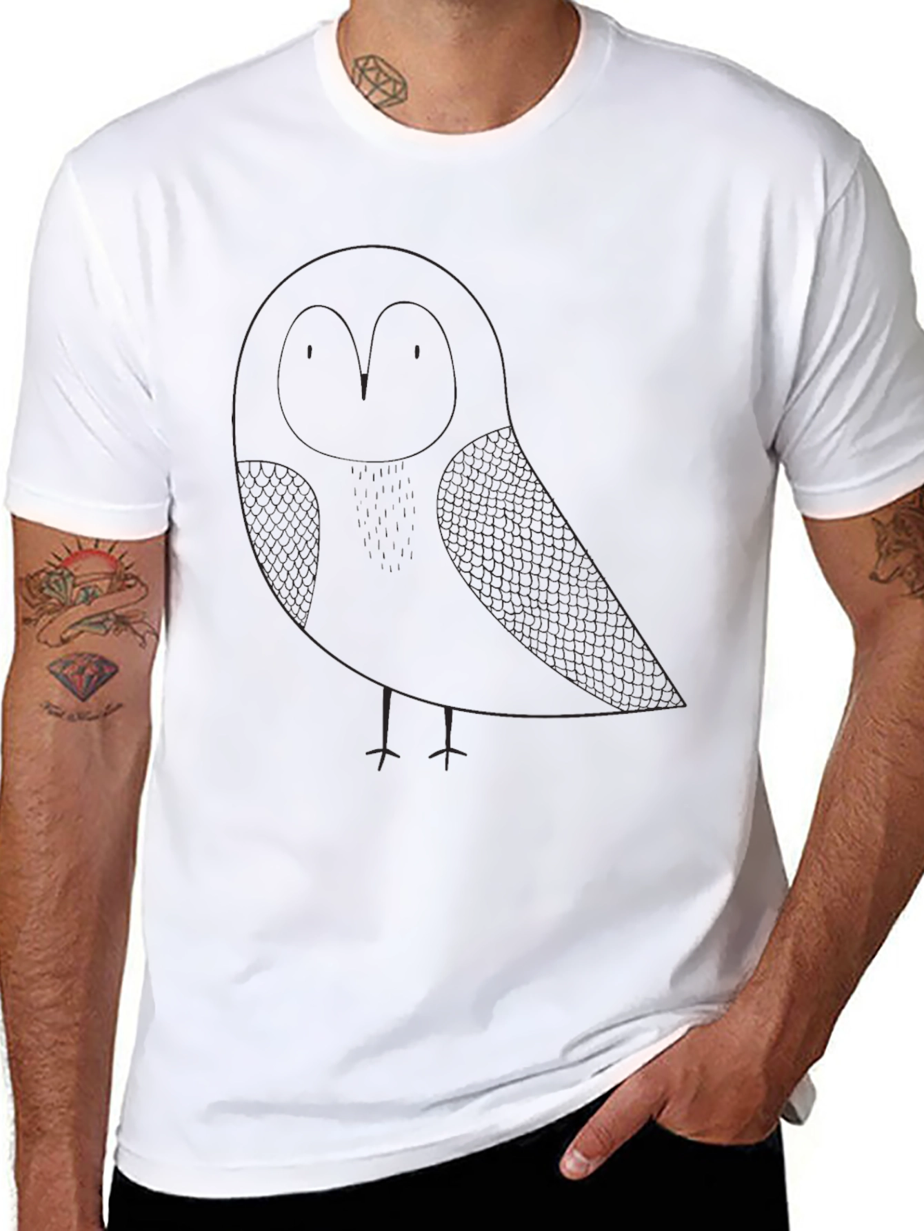 Black Men's Black Owl Graphic T-Shirt - Casual Style view 8