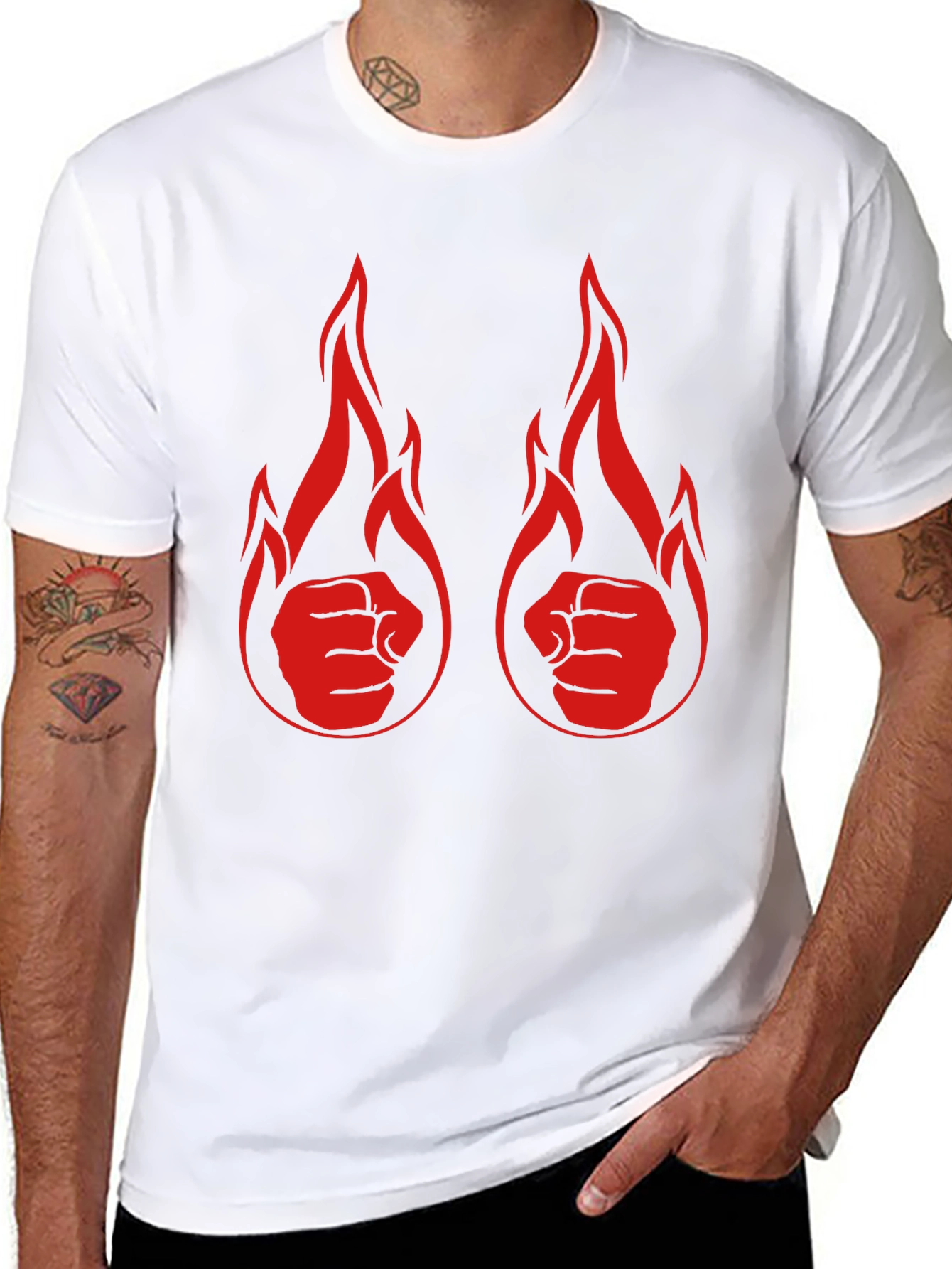 Black Fiery Fist Graphic Tee - Black Cotton T-Shirt view 8