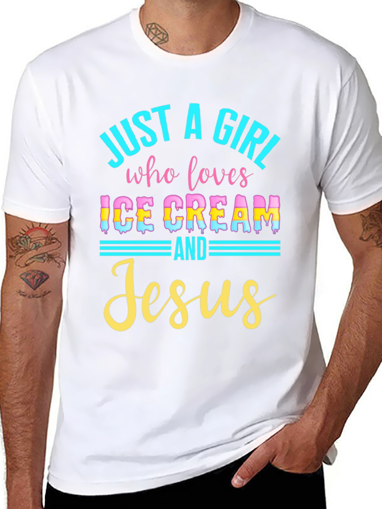 Black Just a Girl Who Loves Ice Cream and Jesus Black T-Shirt view 8