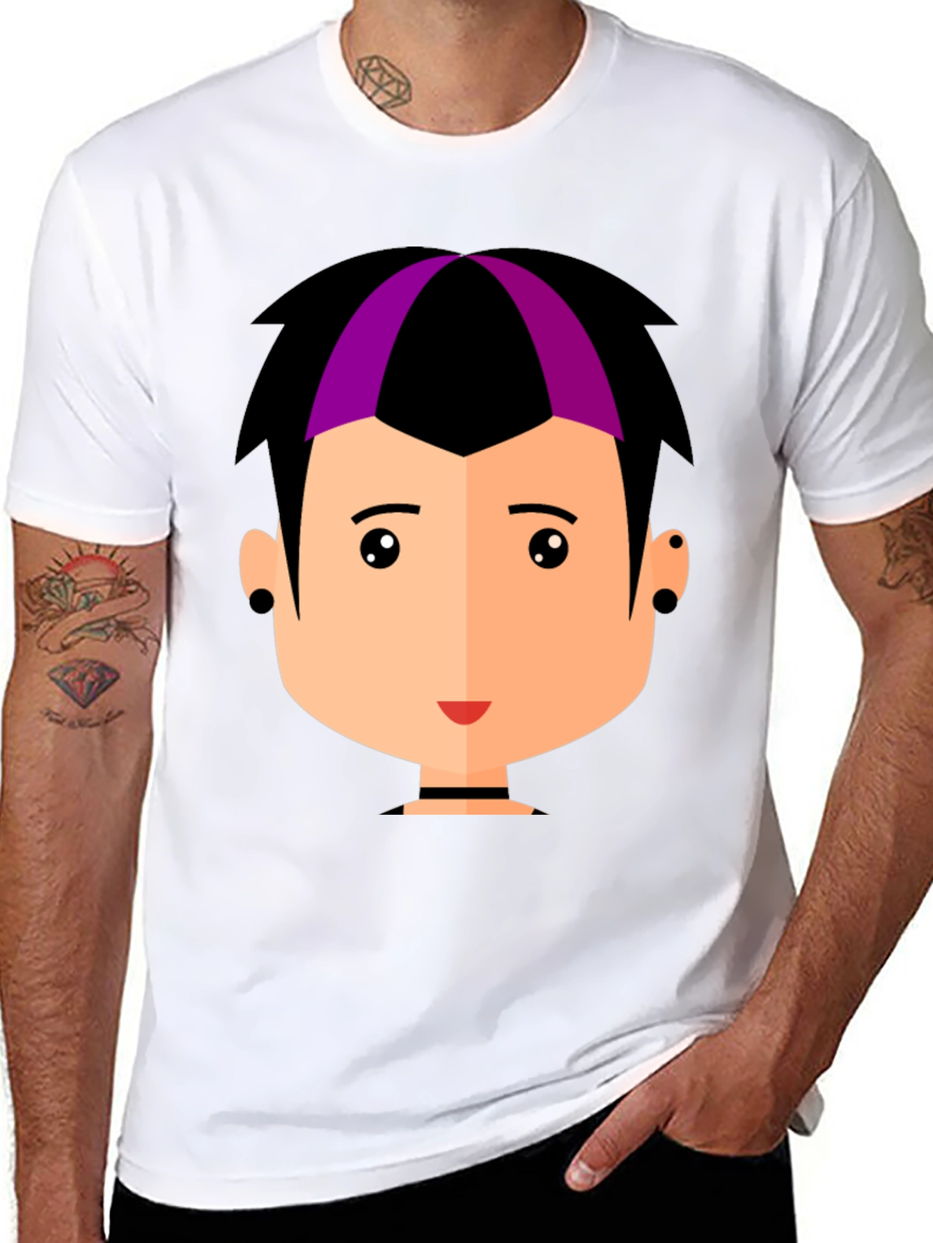 Black Goth Style Cartoon Face Black T-Shirt view 8