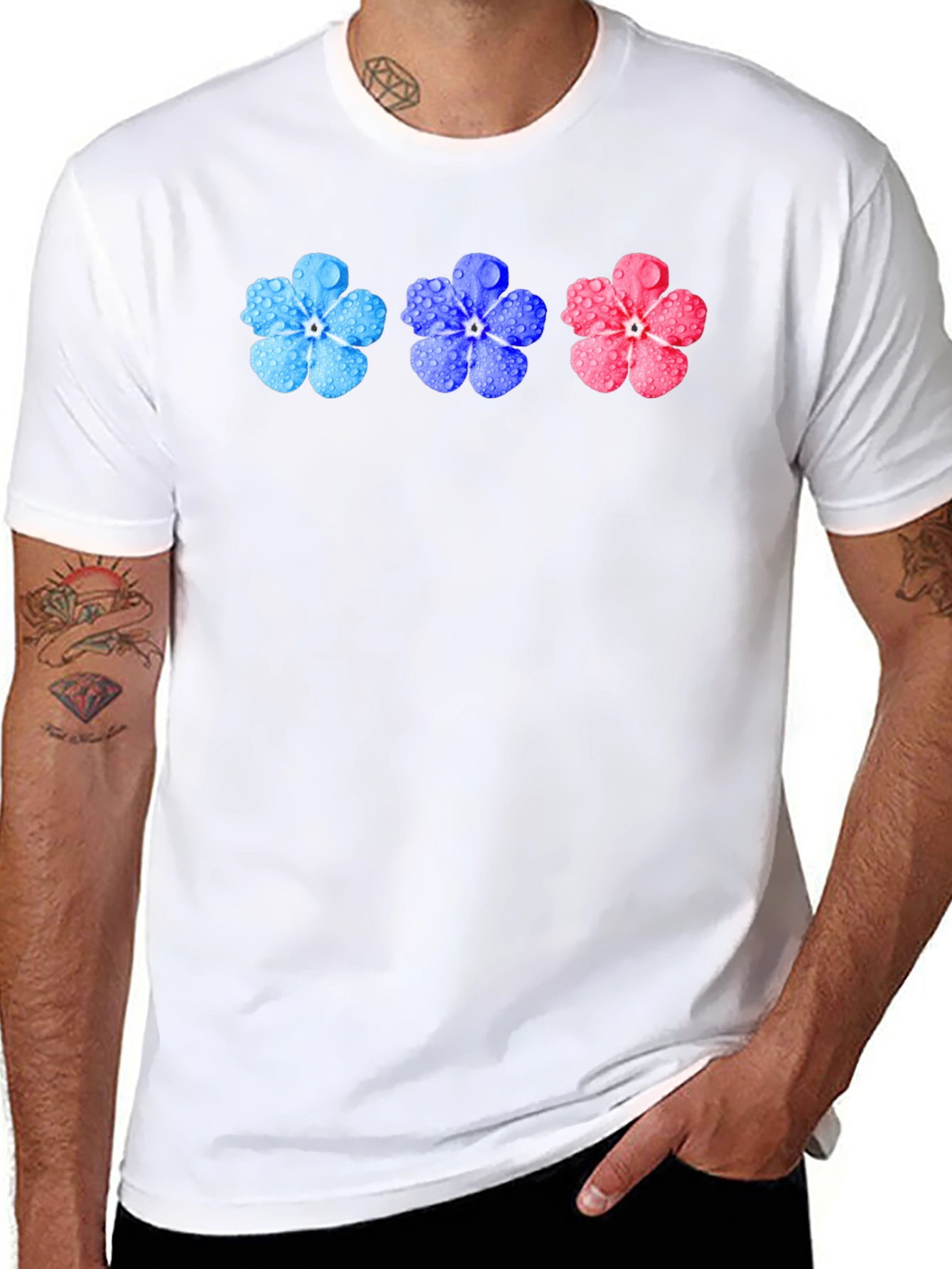 Black Floral T-Shirt - Forget-Me-Not Design view 8