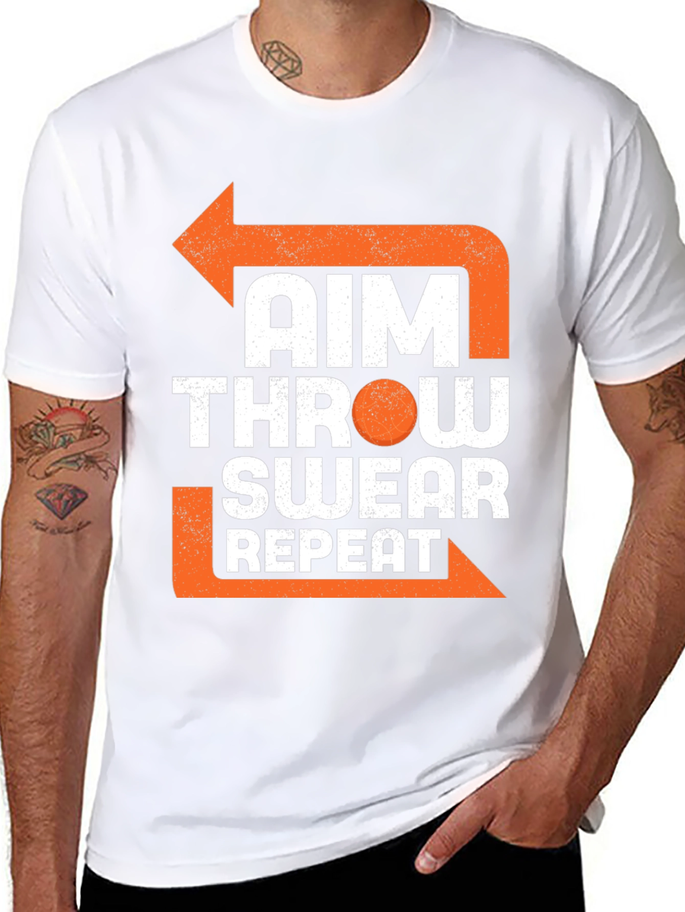 Black Aim Throw Swear Repeat Funny T-Shirt view 8