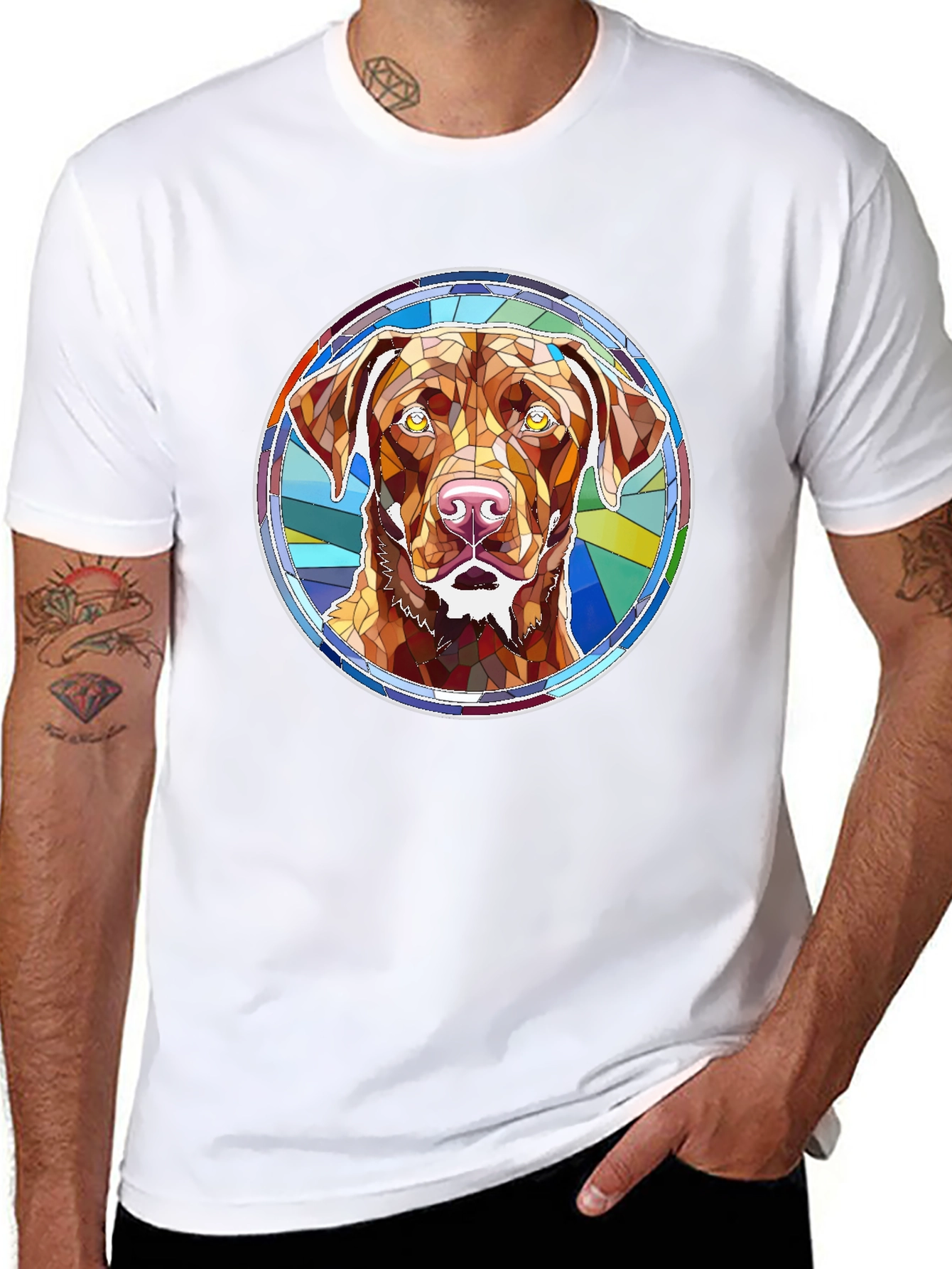 Black Dog Breed Stained Glass Style Graphic Tee view 8