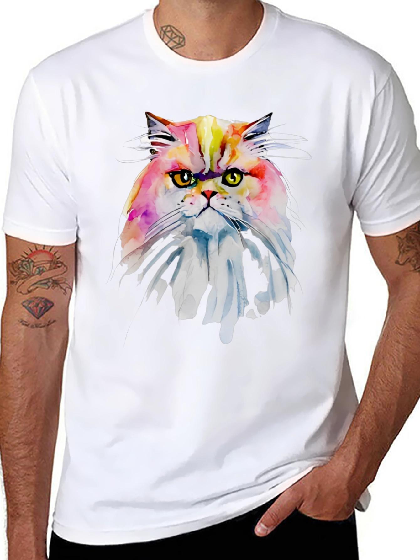 Black Watercolor Cat Graphic Tee - Soft Black Cotton view 8