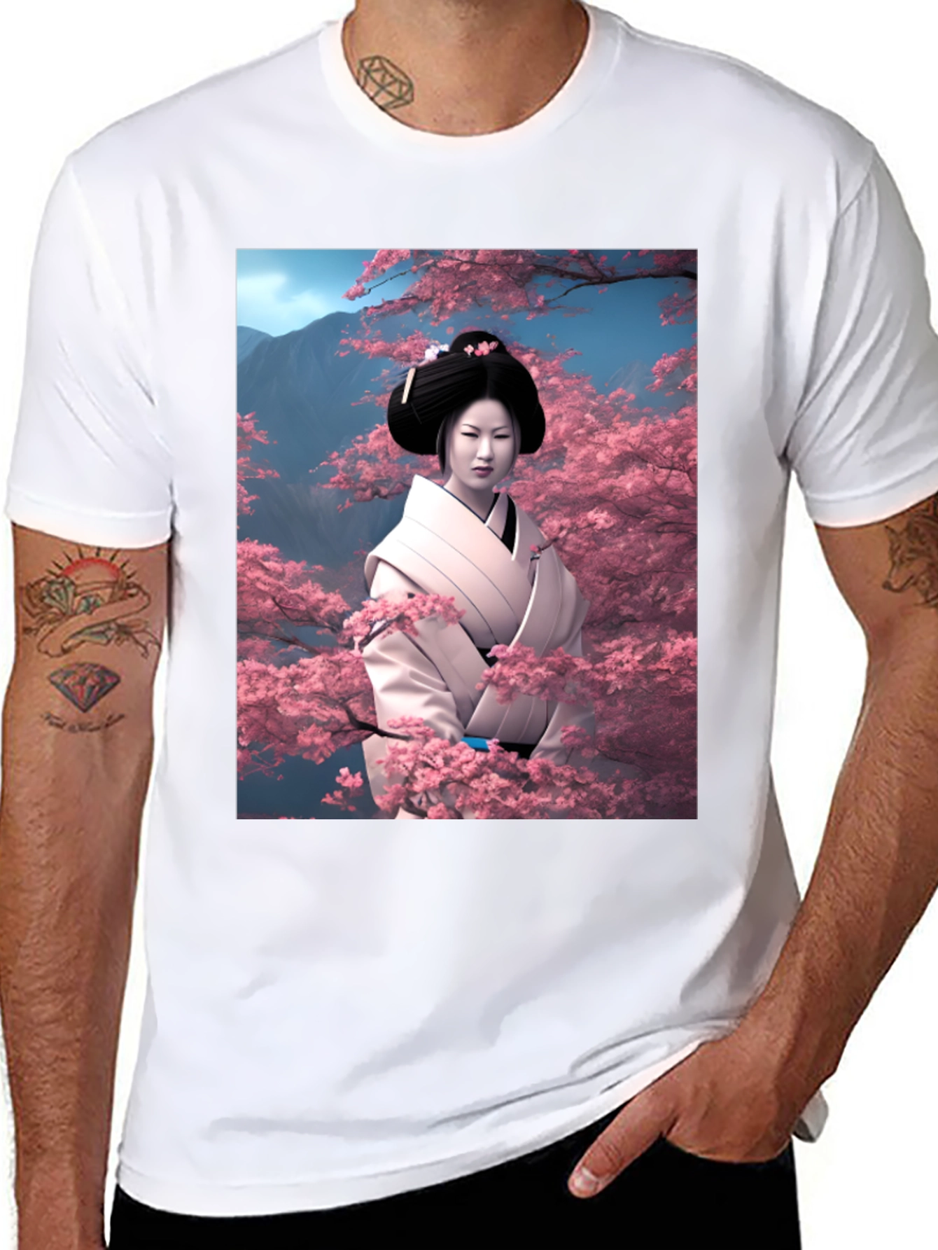 Black Geisha Cherry Blossom T-Shirt view 8