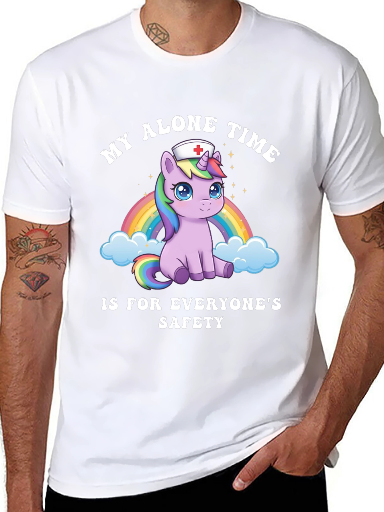 Black Unicorn Nurse T-Shirt - My Alone Time Safety Tee view 8