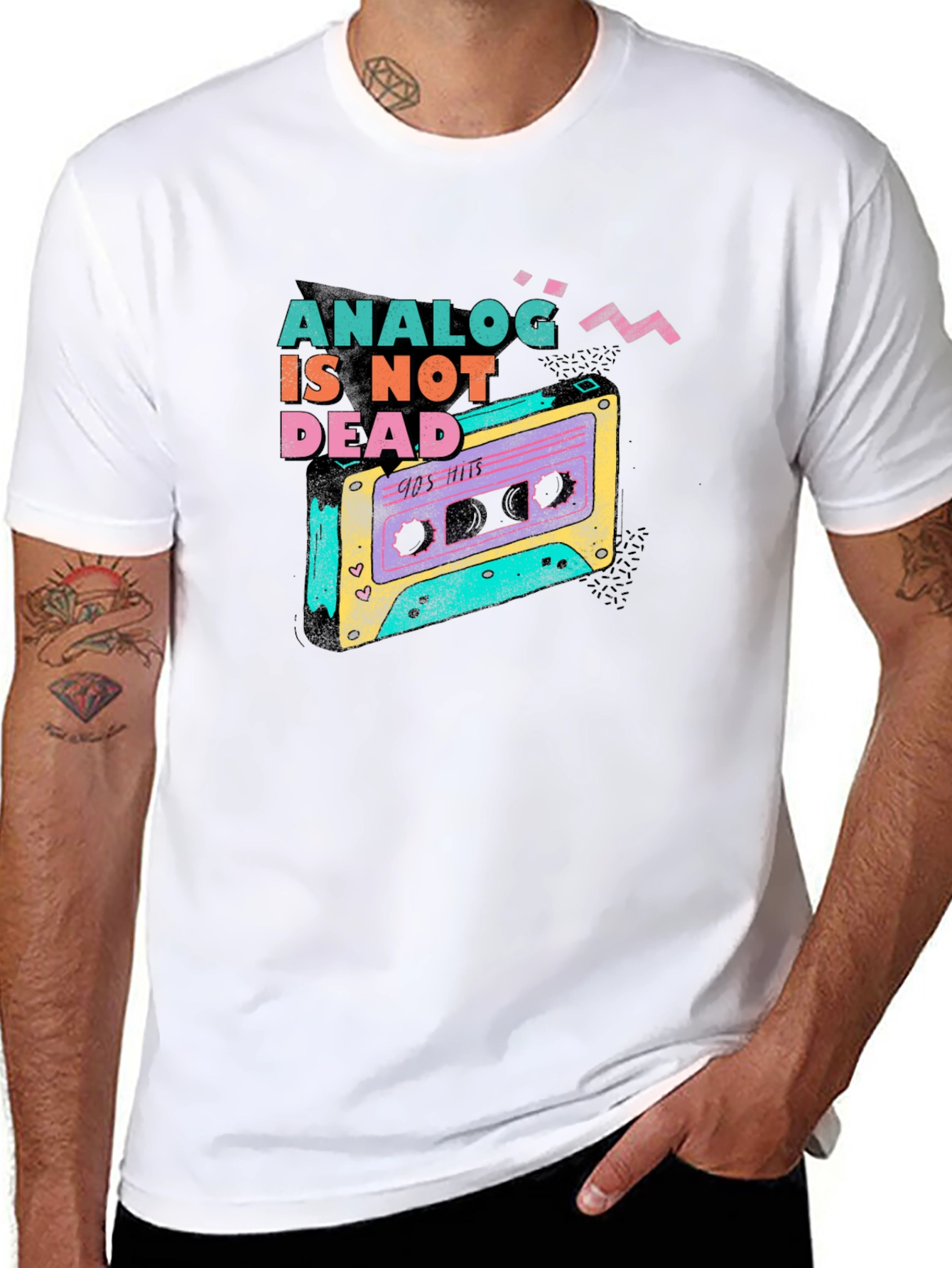 Black Analog is Not Dead T-Shirt: Retro 90s Cassette Tape Design view 8
