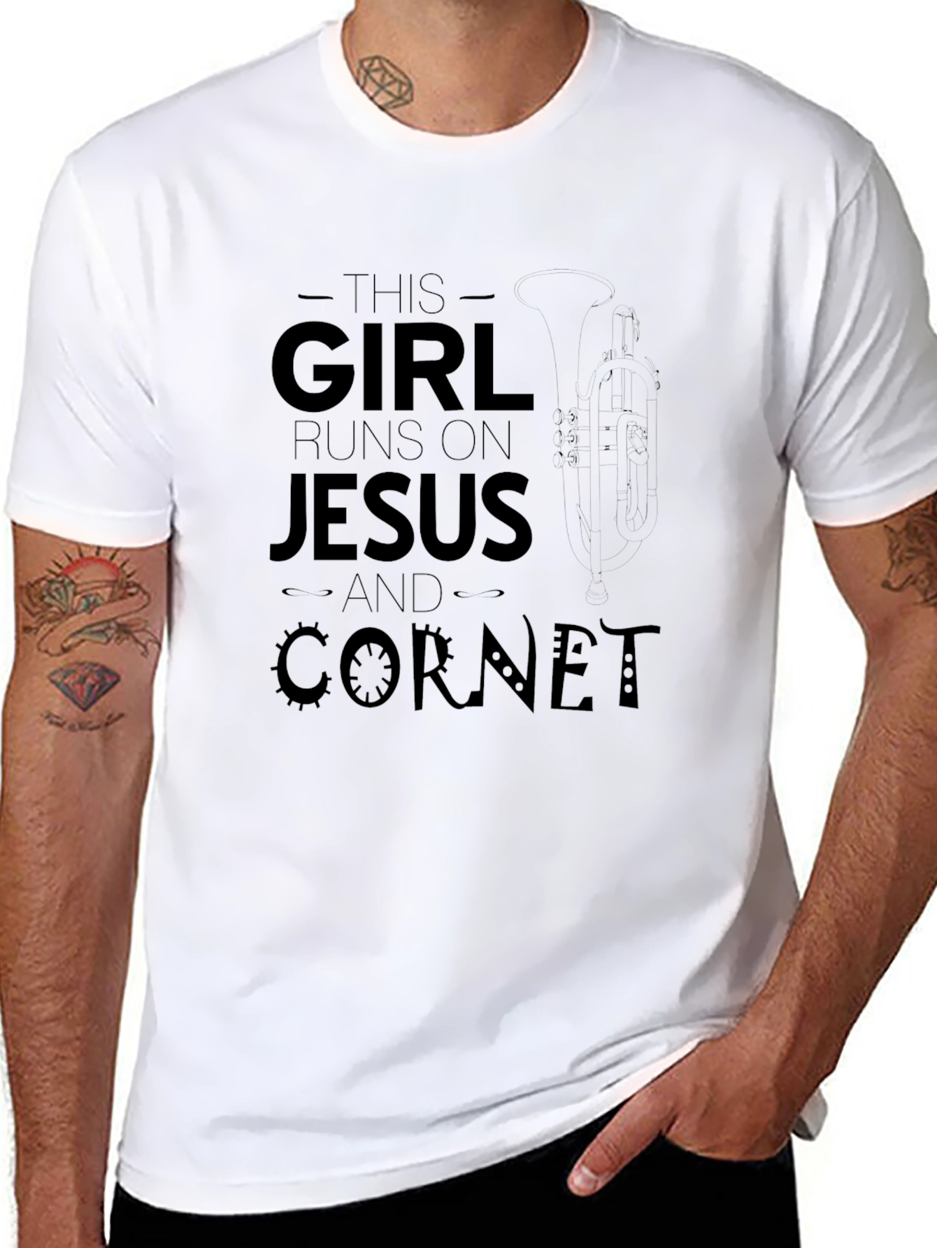 Black Girl Runs on Jesus and Cornet T-Shirt view 8