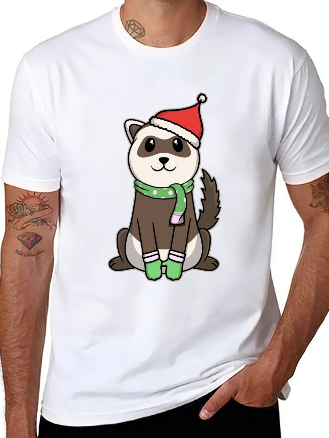 Black Festive Ferret Christmas T-Shirt view 8