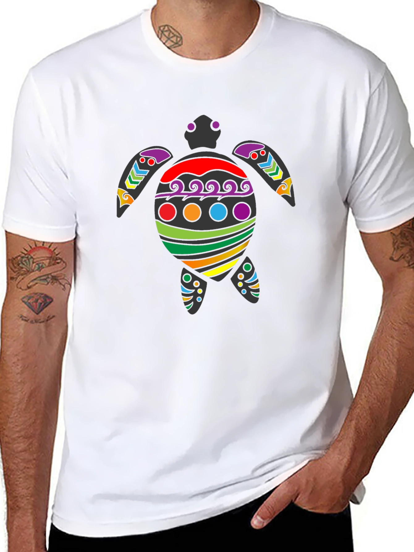 Black Rainbow Turtle Graphic Tee - Black Cotton Blend view 8