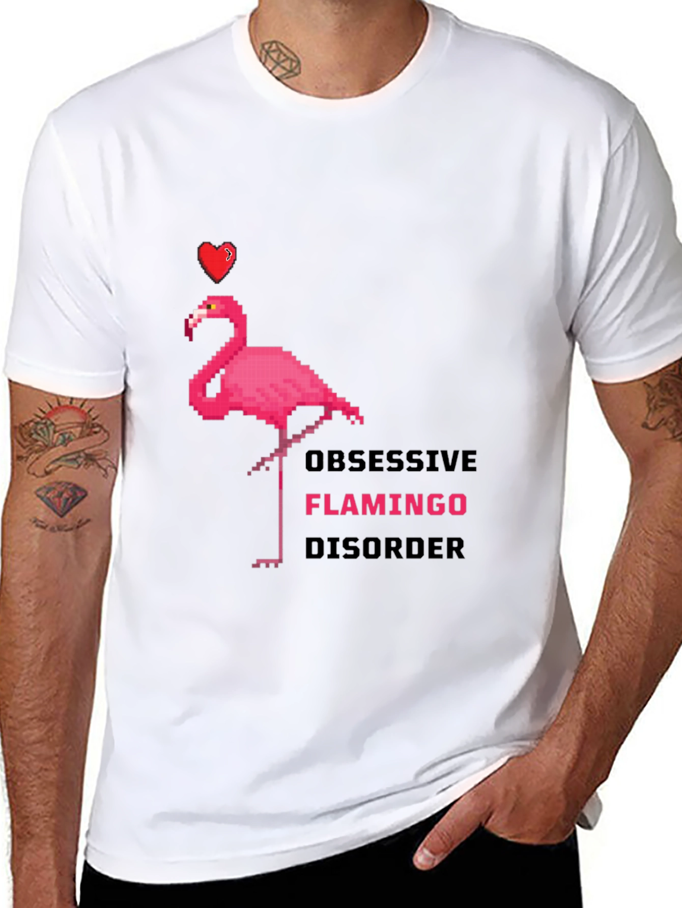 Black Obsessive Flamingo Disorder Graphic T-Shirt view 8