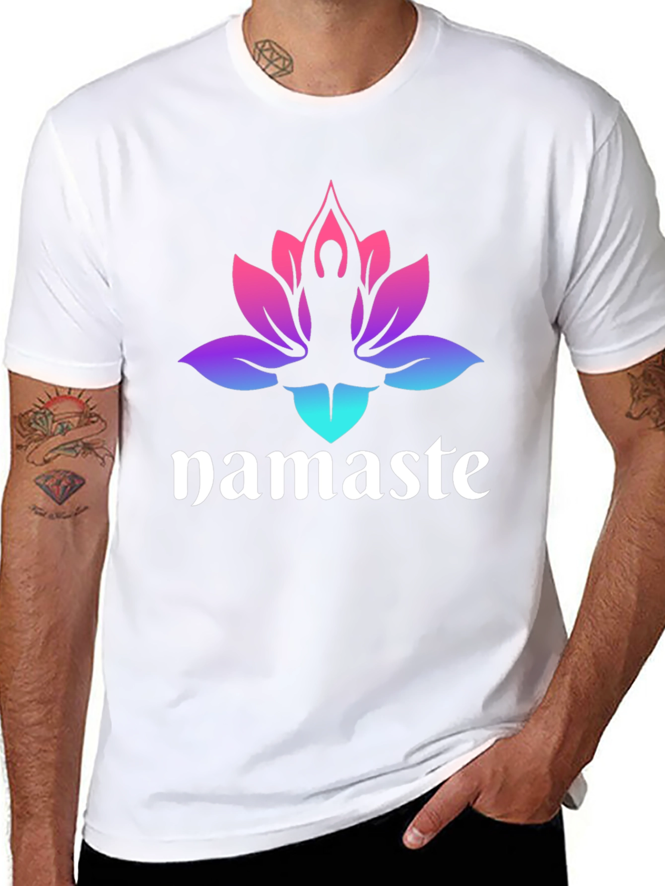 Black Namaste Lotus Yoga T-Shirt - Gradient Design view 8