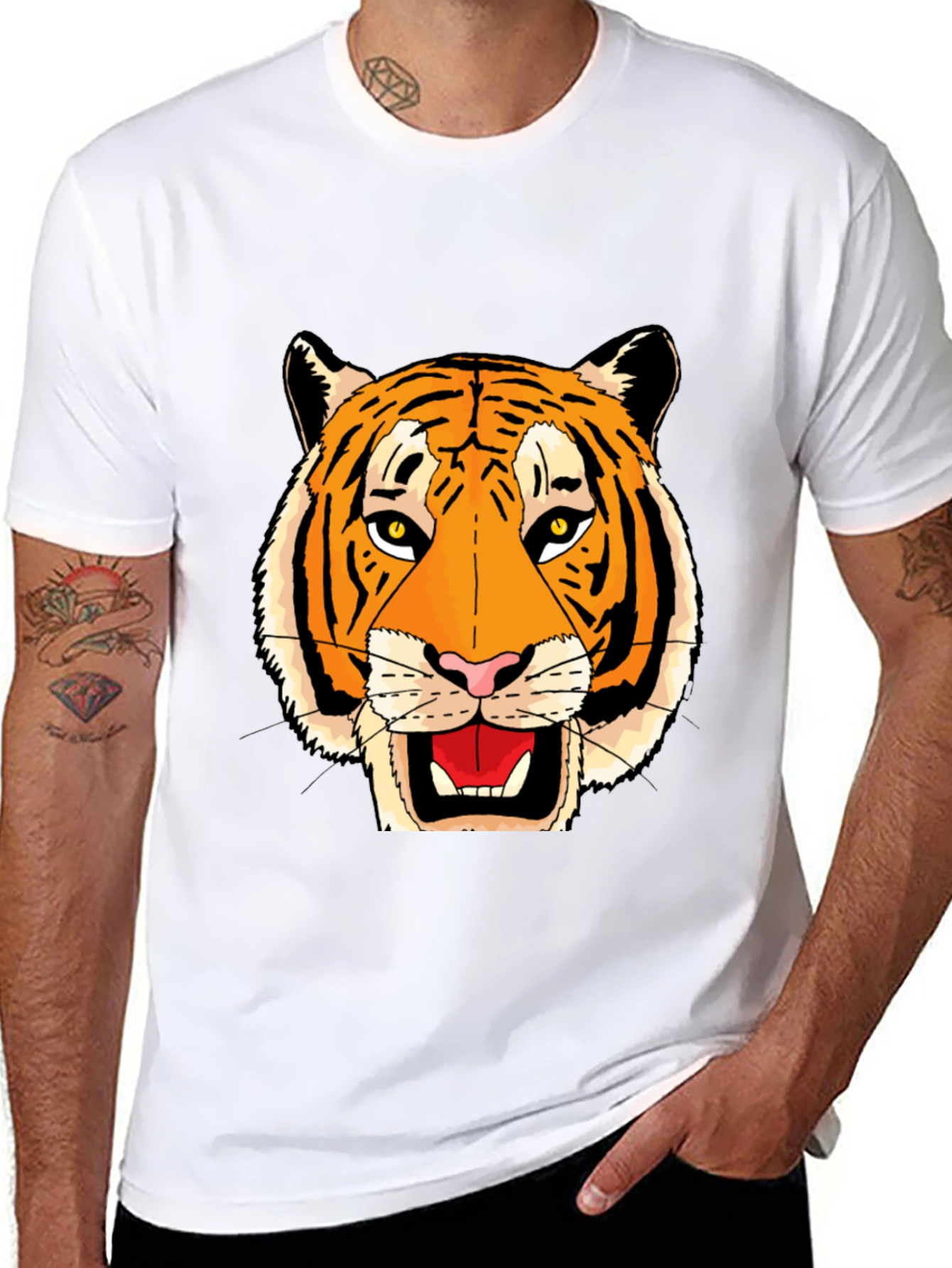 Black Black T-Shirt with Bold Tiger Face Graphic view 8