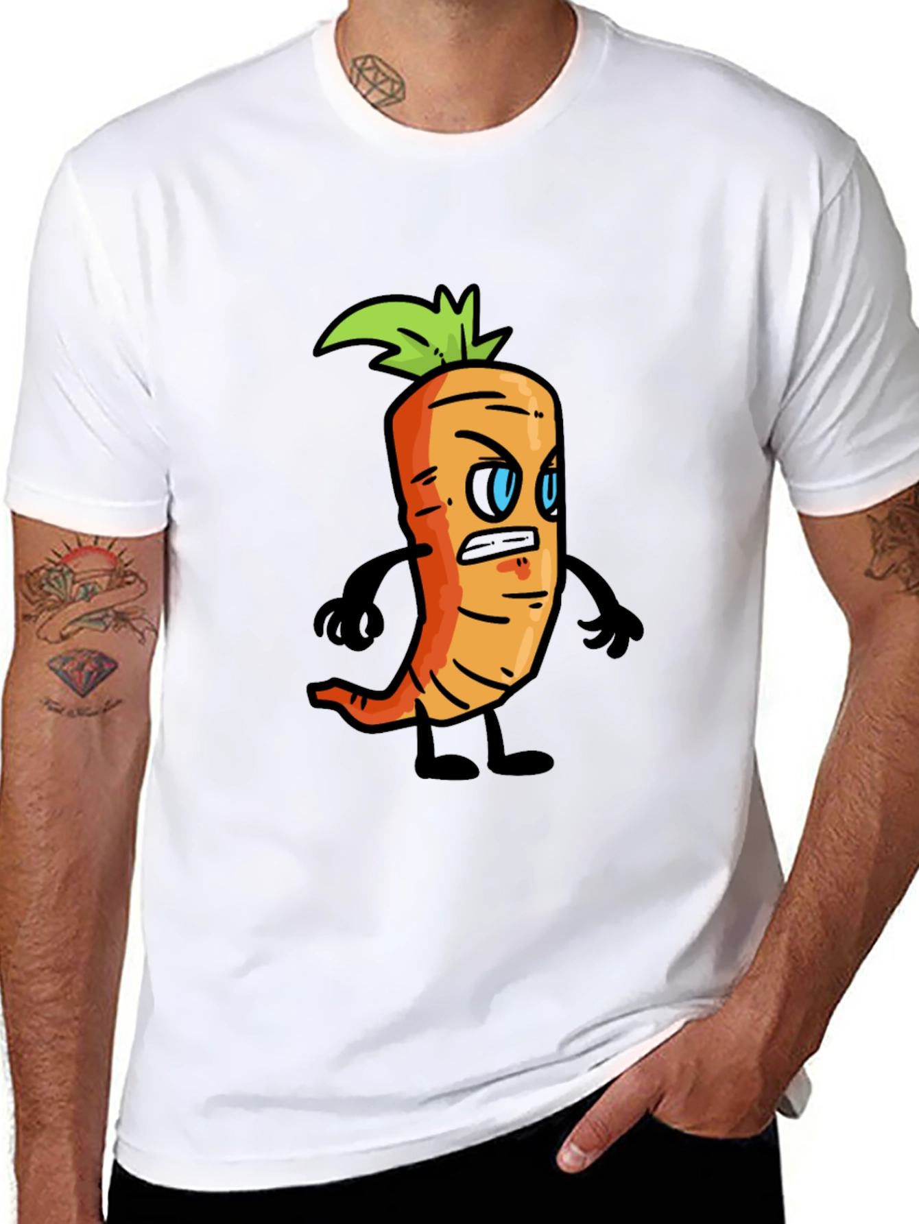 Black Angry Carrot Cartoon Black T-Shirt view 8