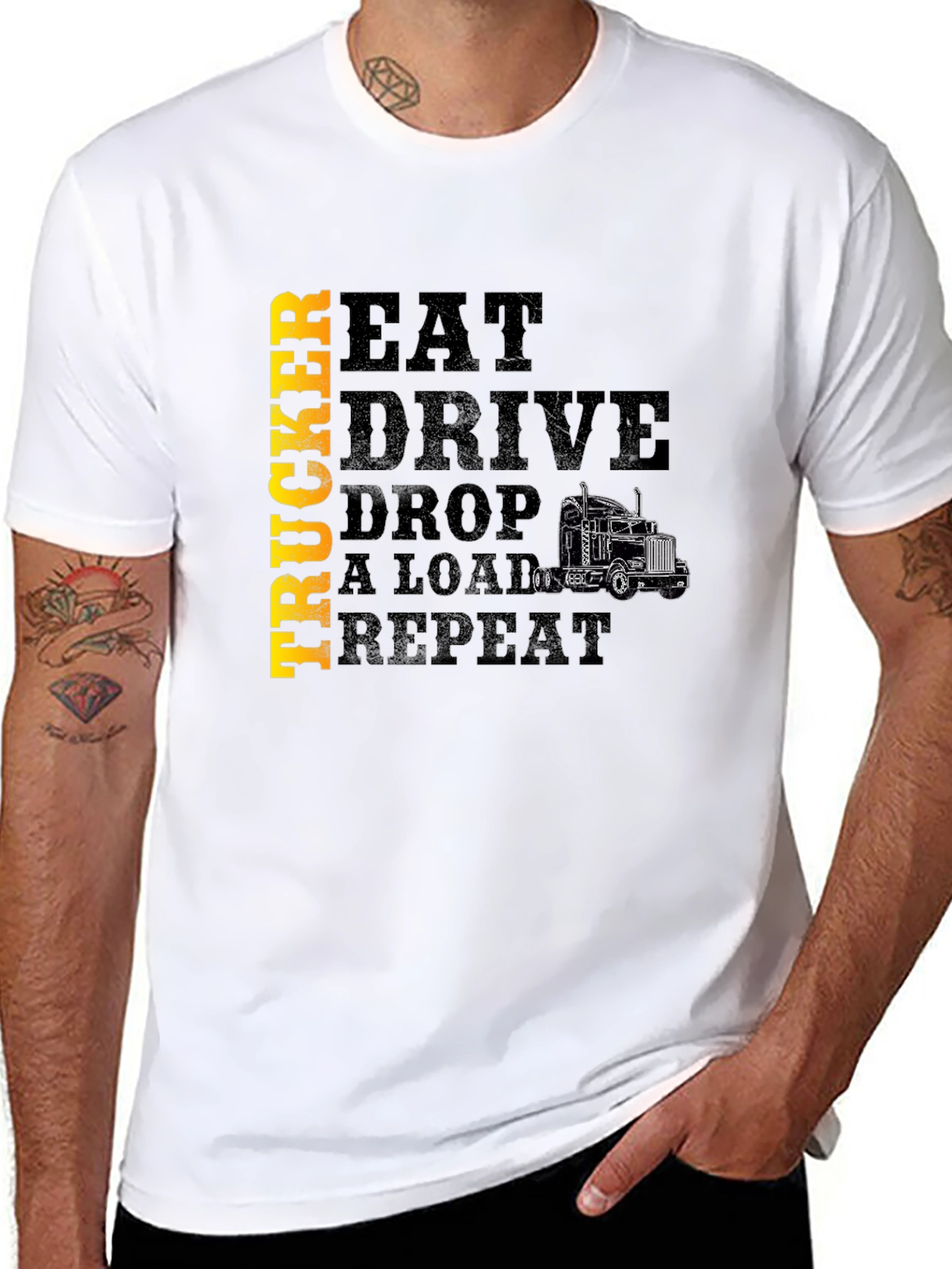 Black Trucker Eat Drive Drop a Load T-Shirt view 8