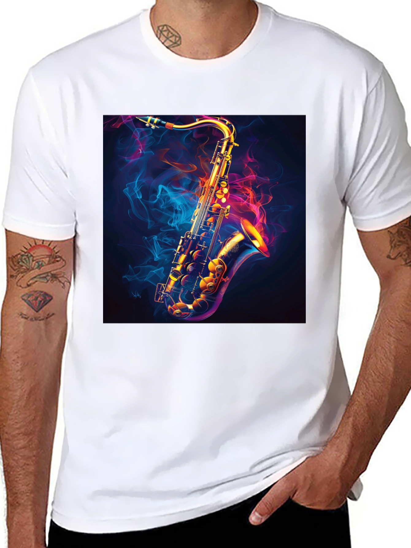 Black Saxophone Graphic Black T-Shirt - Cool Musical Tee view 8