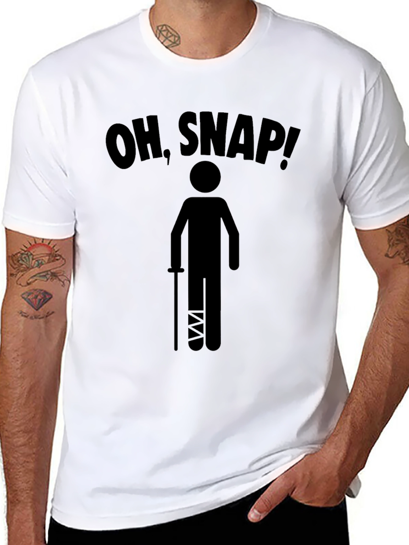 Black Oh, Snap! Broken Leg Humor T-Shirt view 8