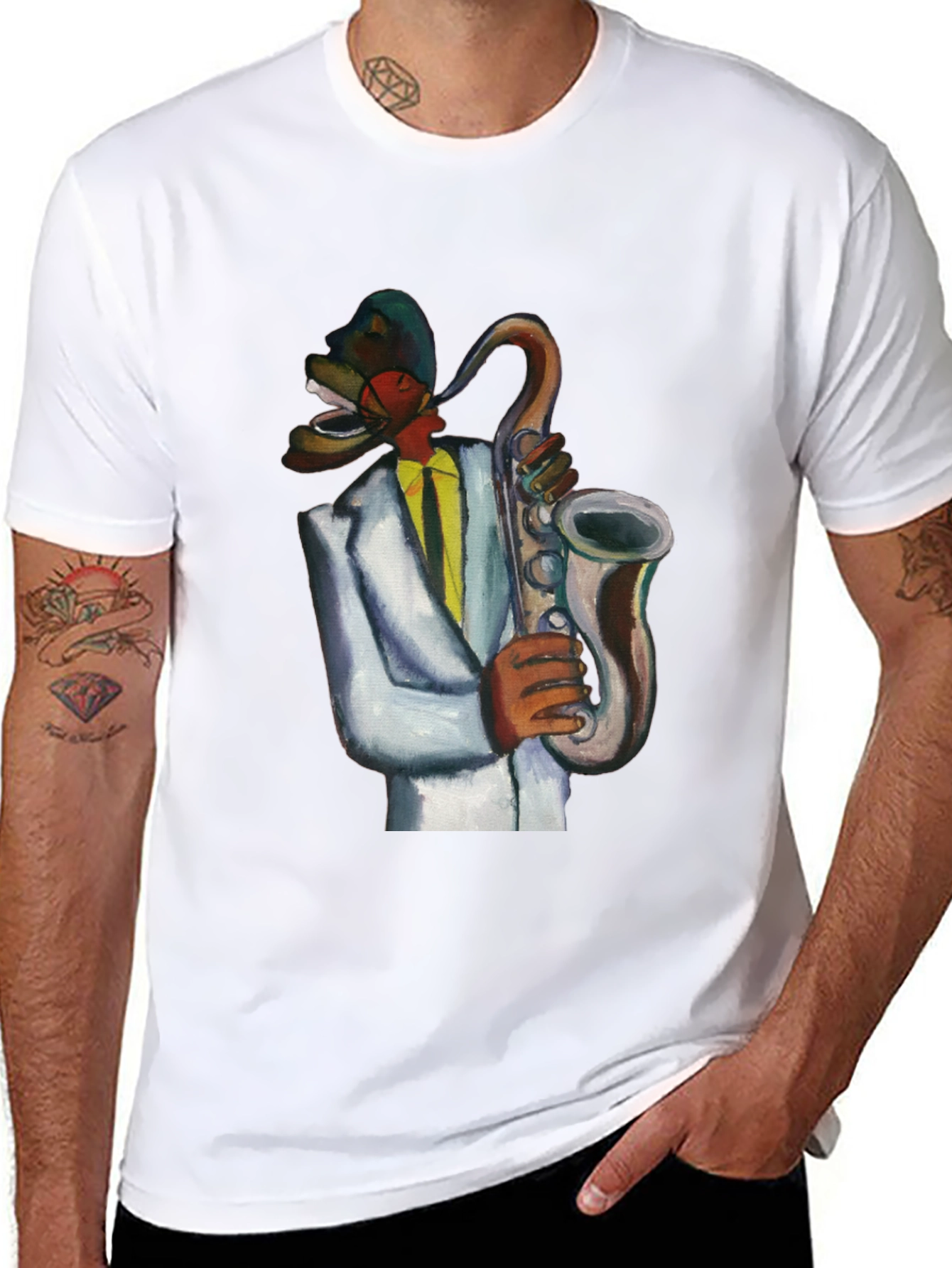 Black Cool Jazz Musician T-Shirt view 8