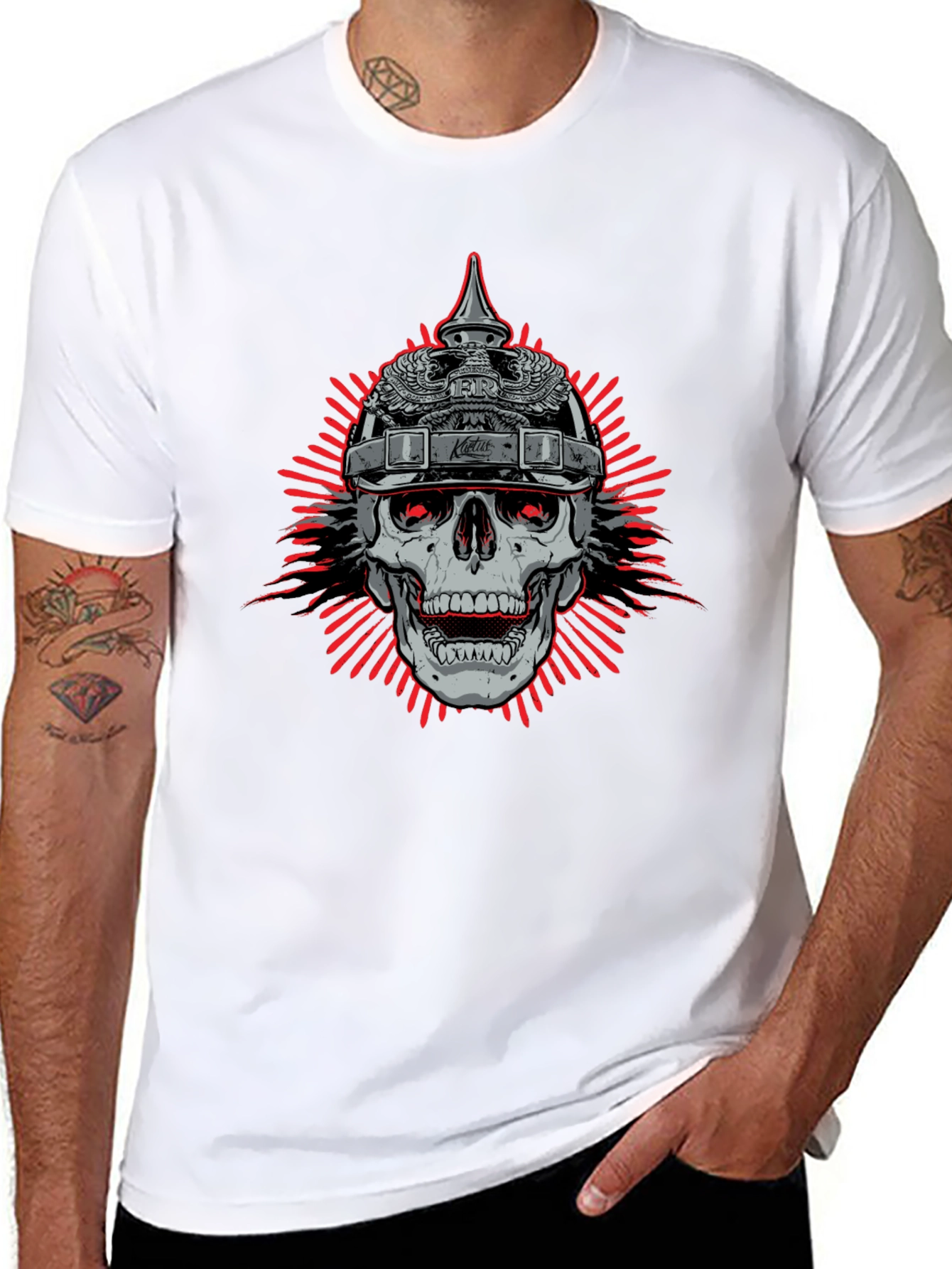 Skull with Helmet Graphic Black T-Shirt - 8