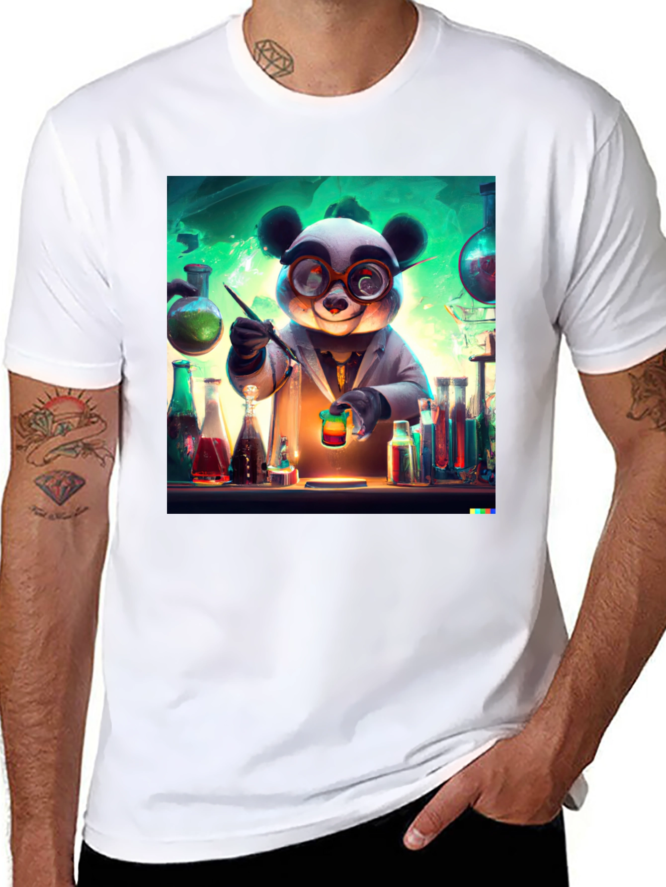 Black Scientist Panda Graphic Tee - Black Cotton T-Shirt view 8
