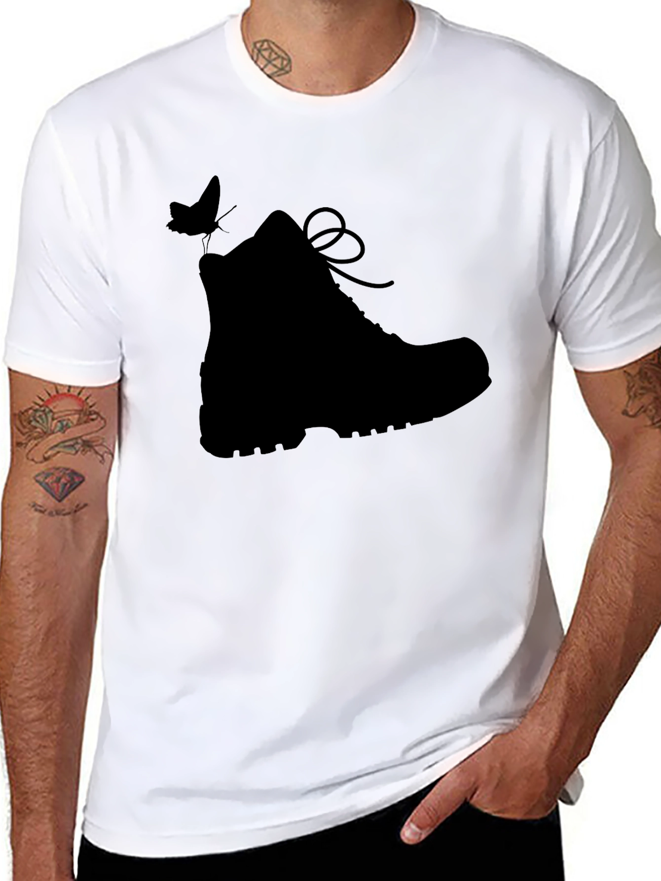 Black Black Hiking Boot & Butterfly Graphic T-Shirt view 8