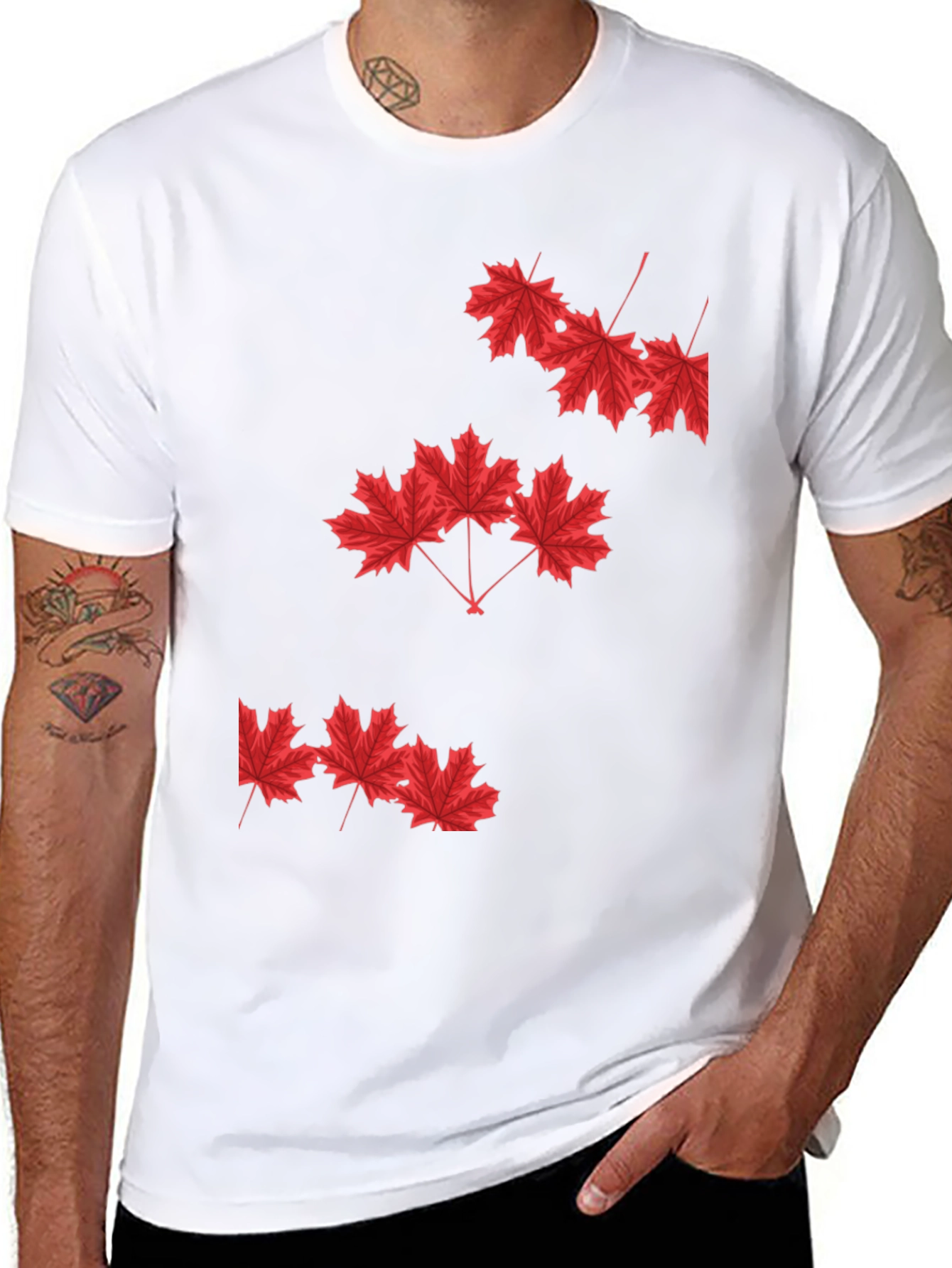 Black Maple Leaf Graphic Print Black T-Shirt view 8