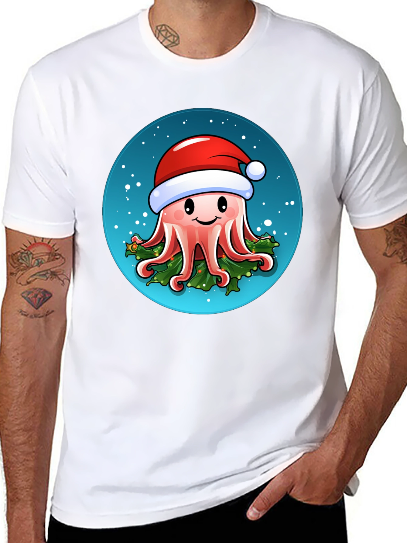 Black Festive Octopus T-Shirt - Holiday Sea Creature Tee view 8