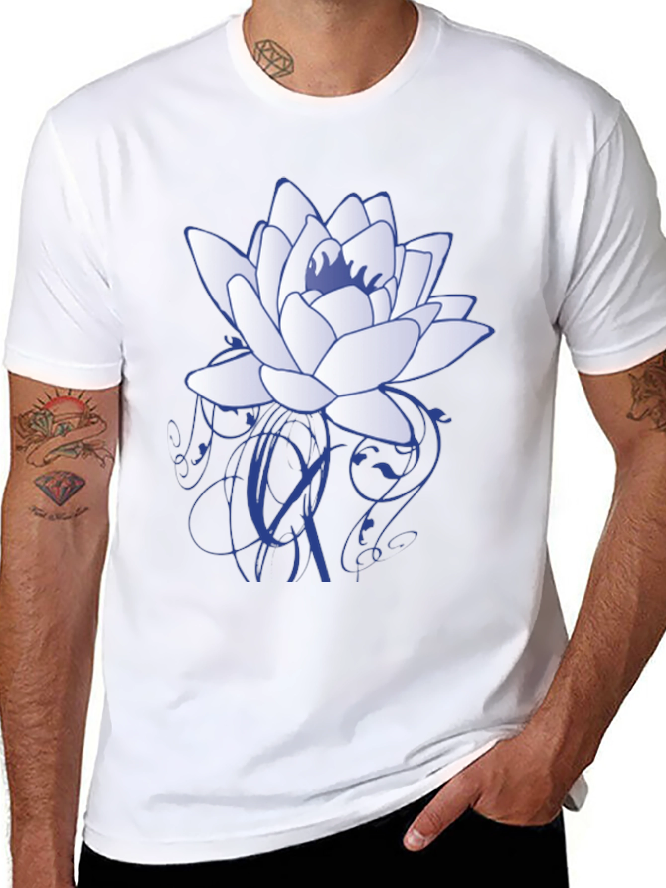 Black Lotus Flower Graphic T-Shirt - Stylish Casual Wear view 8