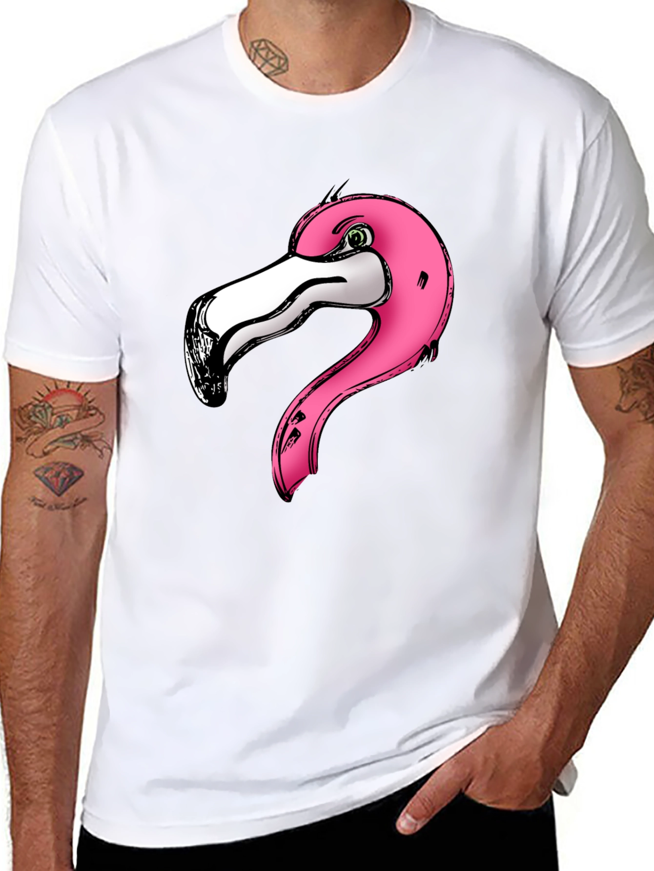 Black Pink Flamingo Graphic Print Black T-Shirt view 8