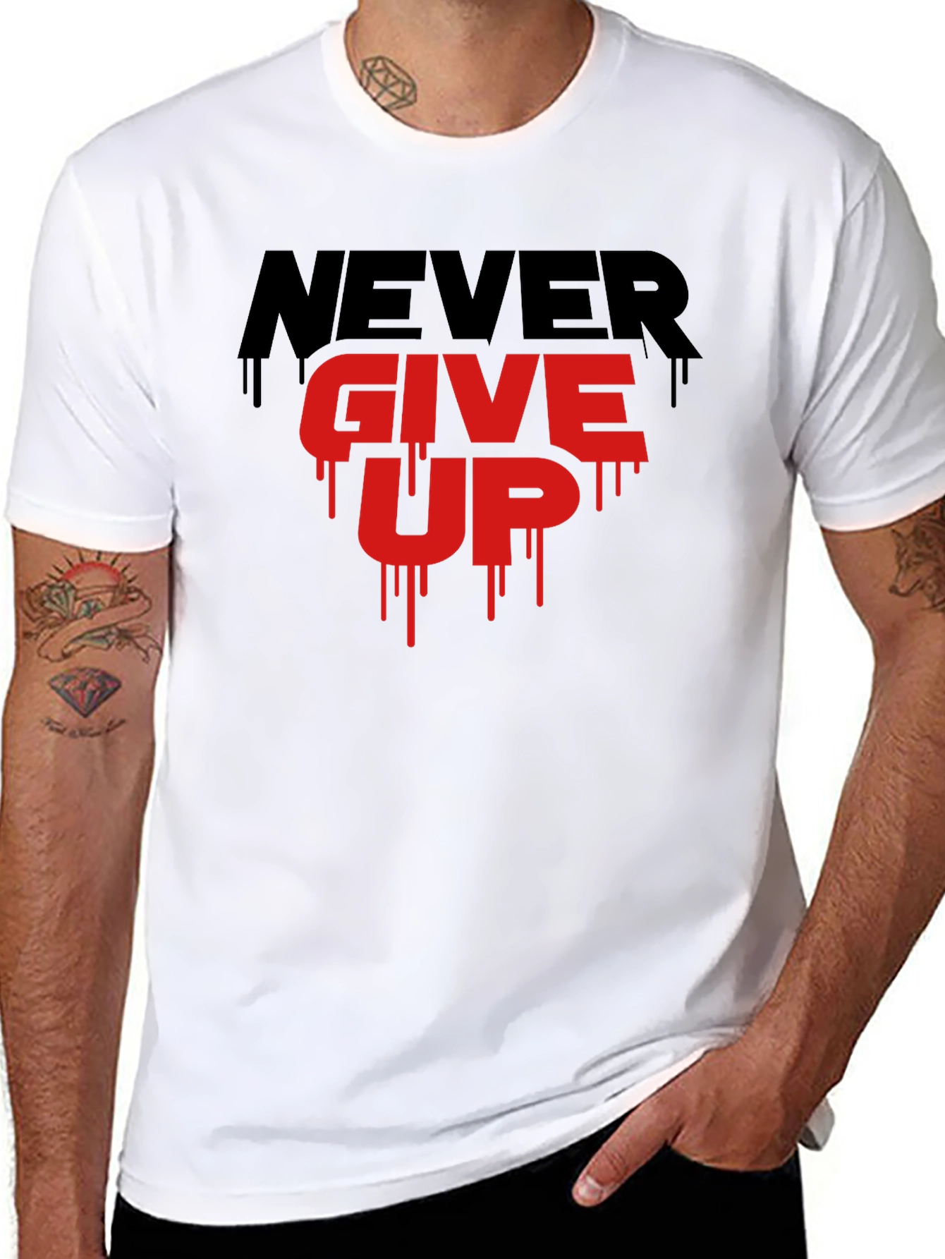 Black Motivational Never Give Up Graphic T-Shirt view 8