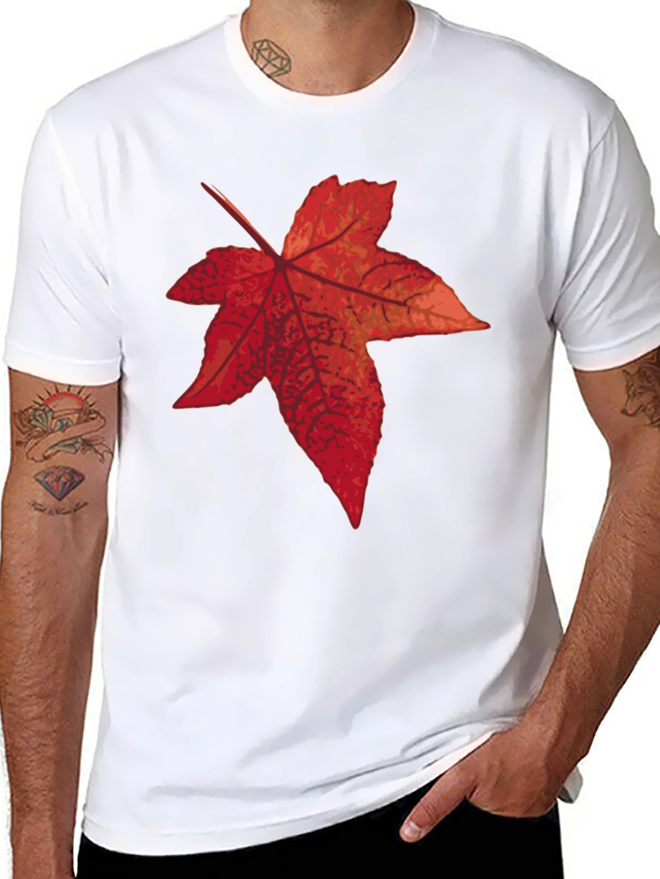 Black Autumn Leaf Graphic Tee - Black Cotton T-Shirt view 8