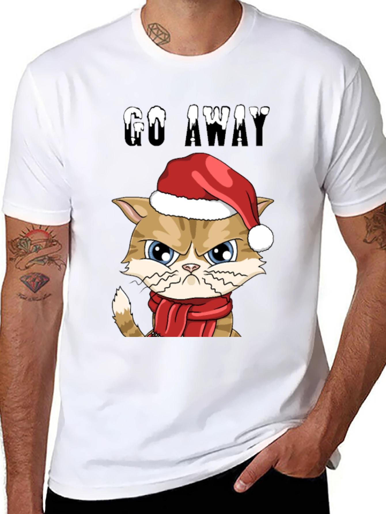 Black Grumpy Cat Christmas T-Shirt - Go Away view 8