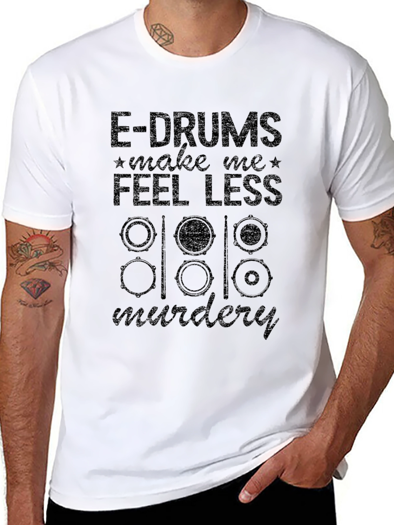 Black E-Drums Make Me Feel Less Murdery Black T-Shirt view 8