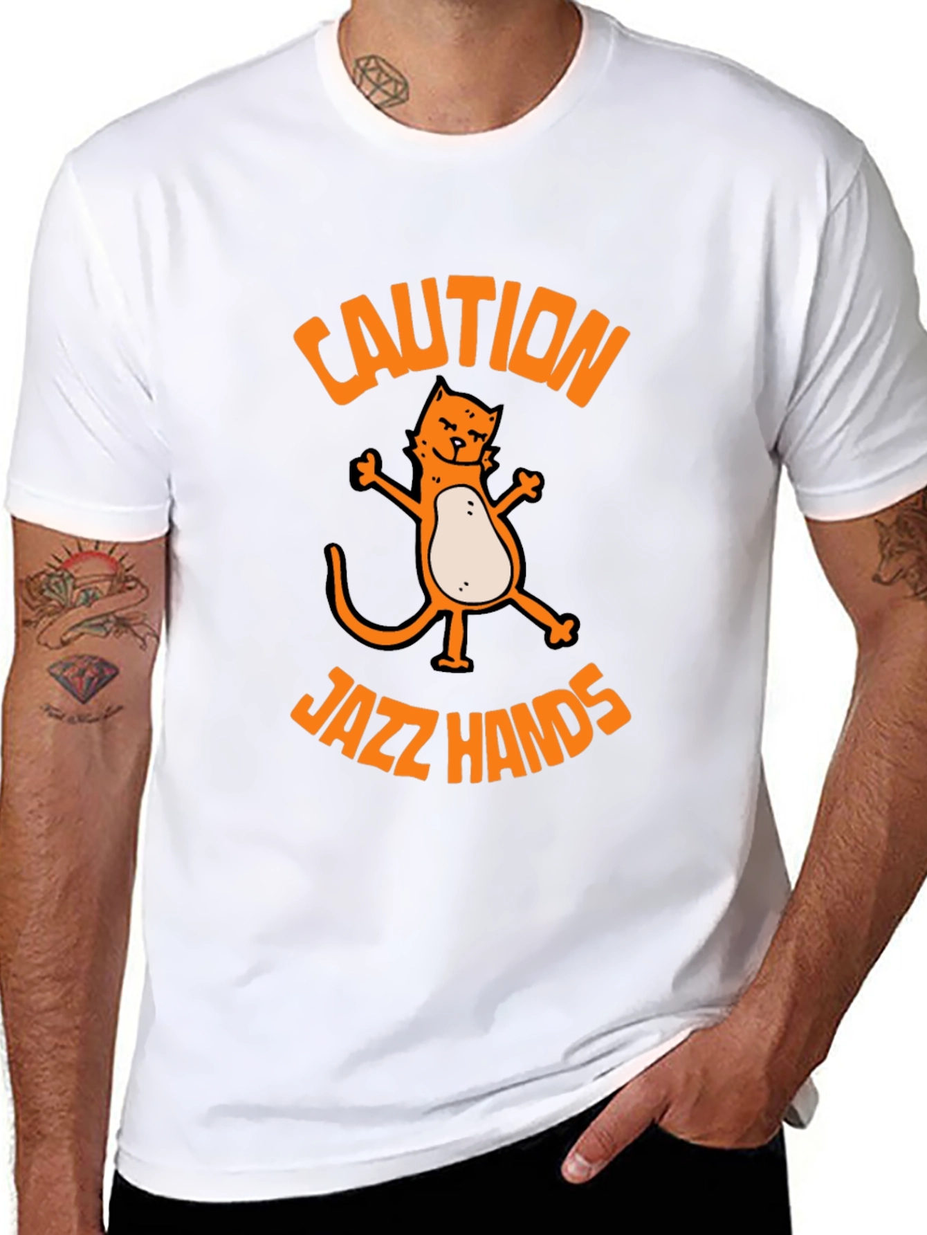 Black Caution Jazz Hands Cat Graphic Tee - Black view 8