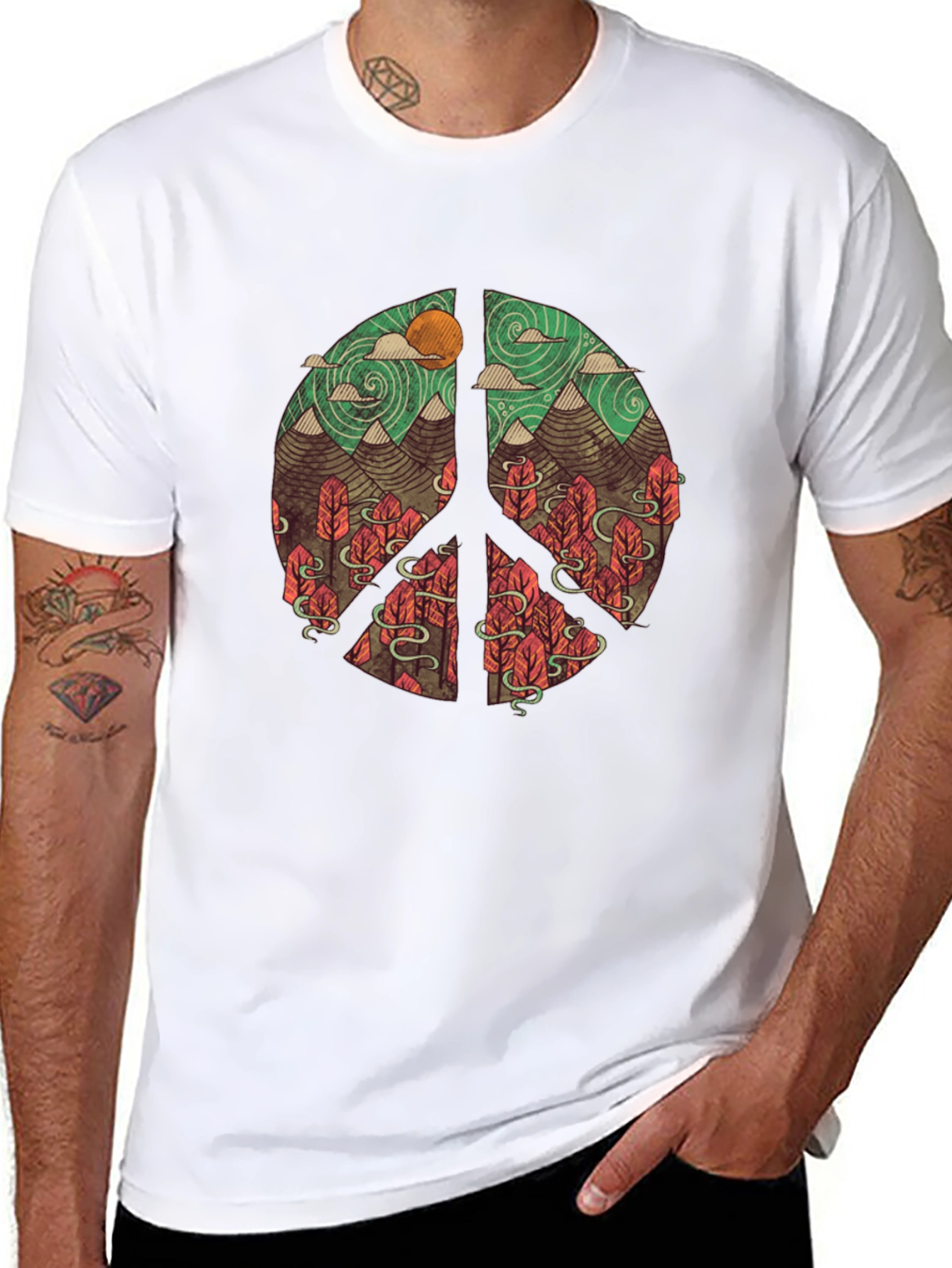 Black Nature Peace Sign Graphic T-Shirt view 8