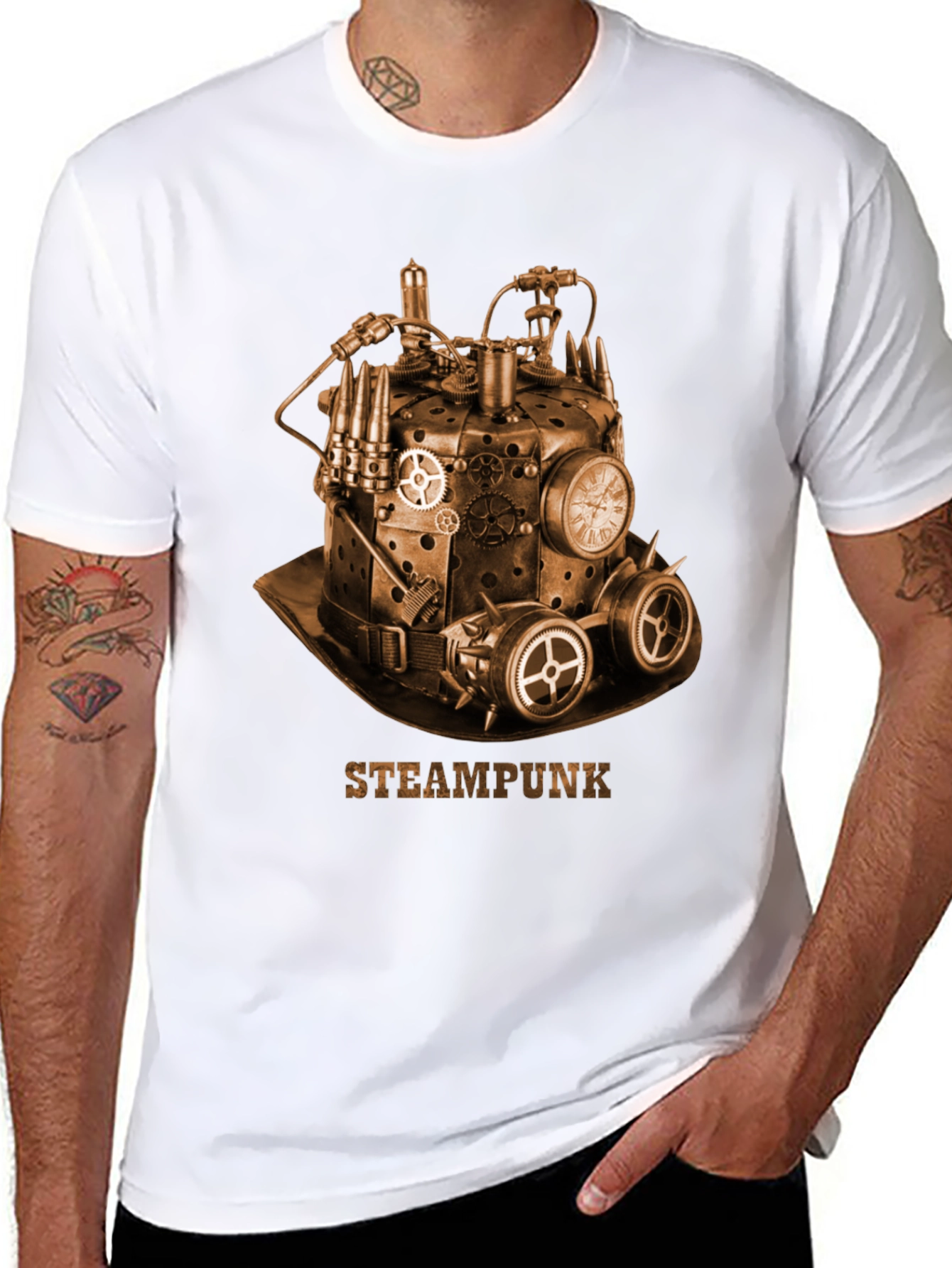 Black Steampunk Hat Graphic T-Shirt - Unique Design view 8